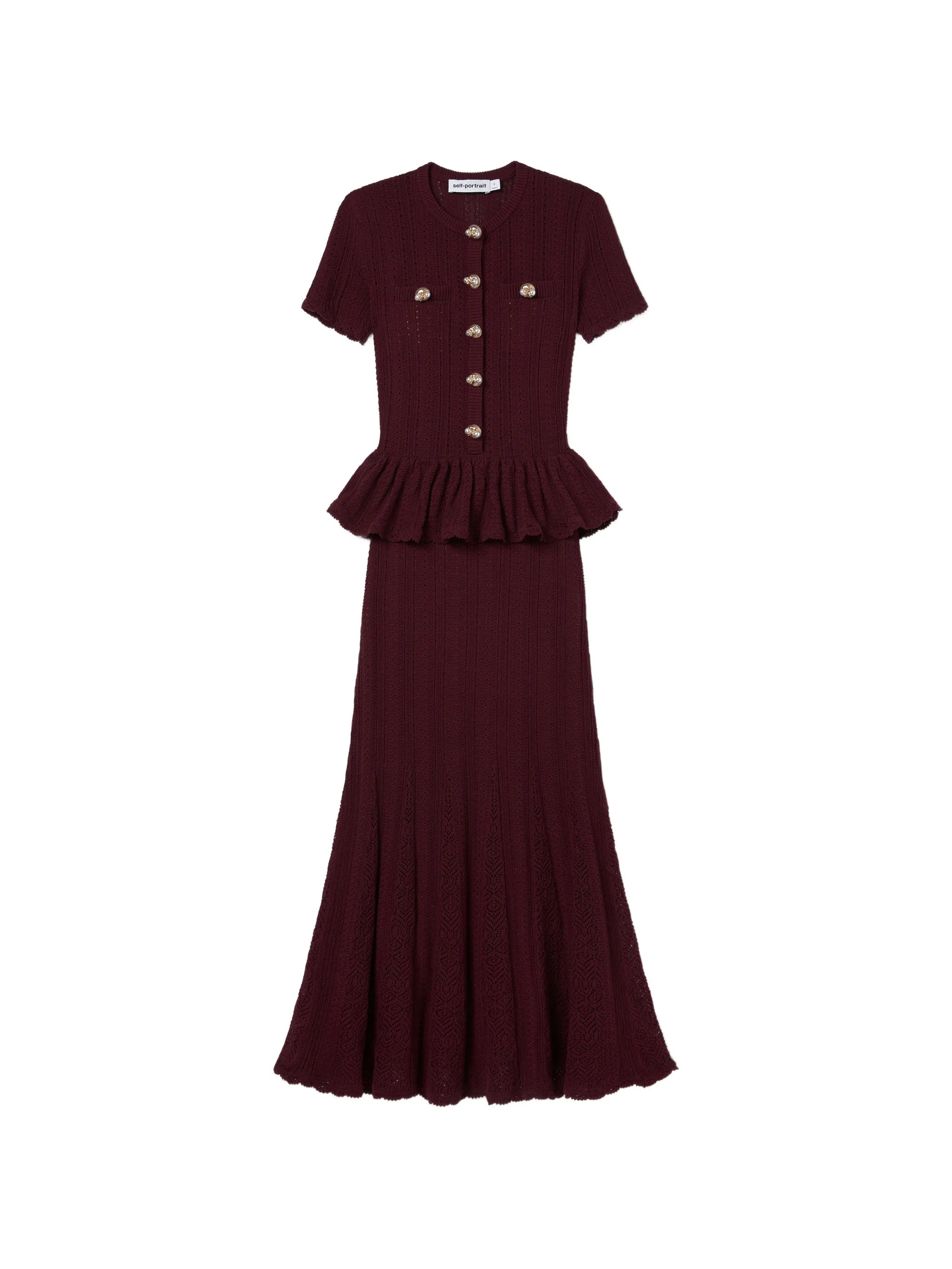 peplum pointelle-knit midi dress