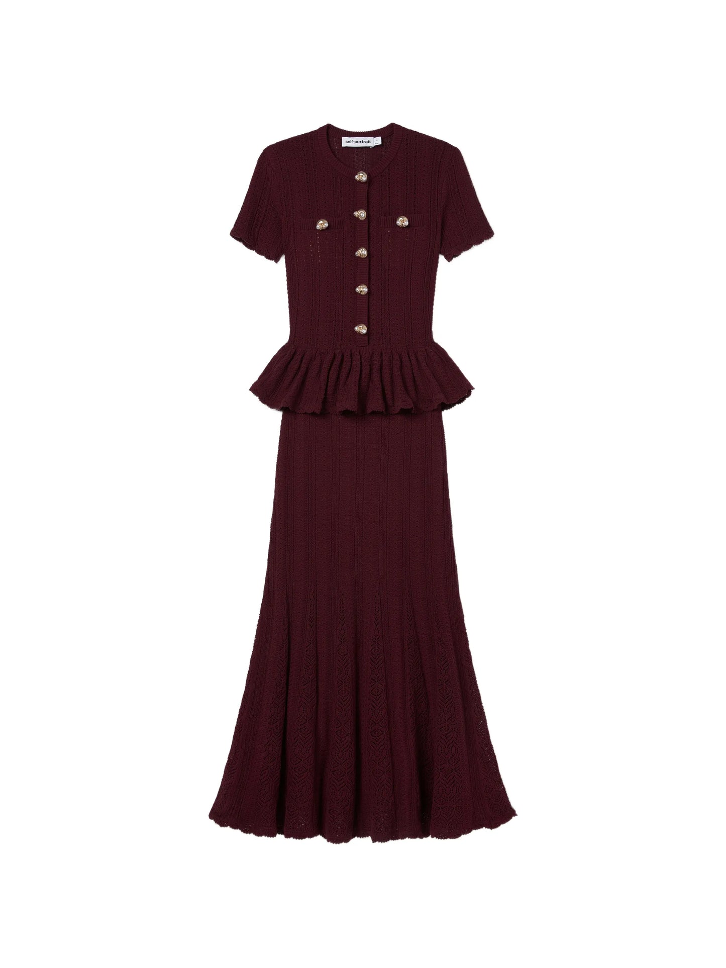 peplum pointelle-knit midi dress