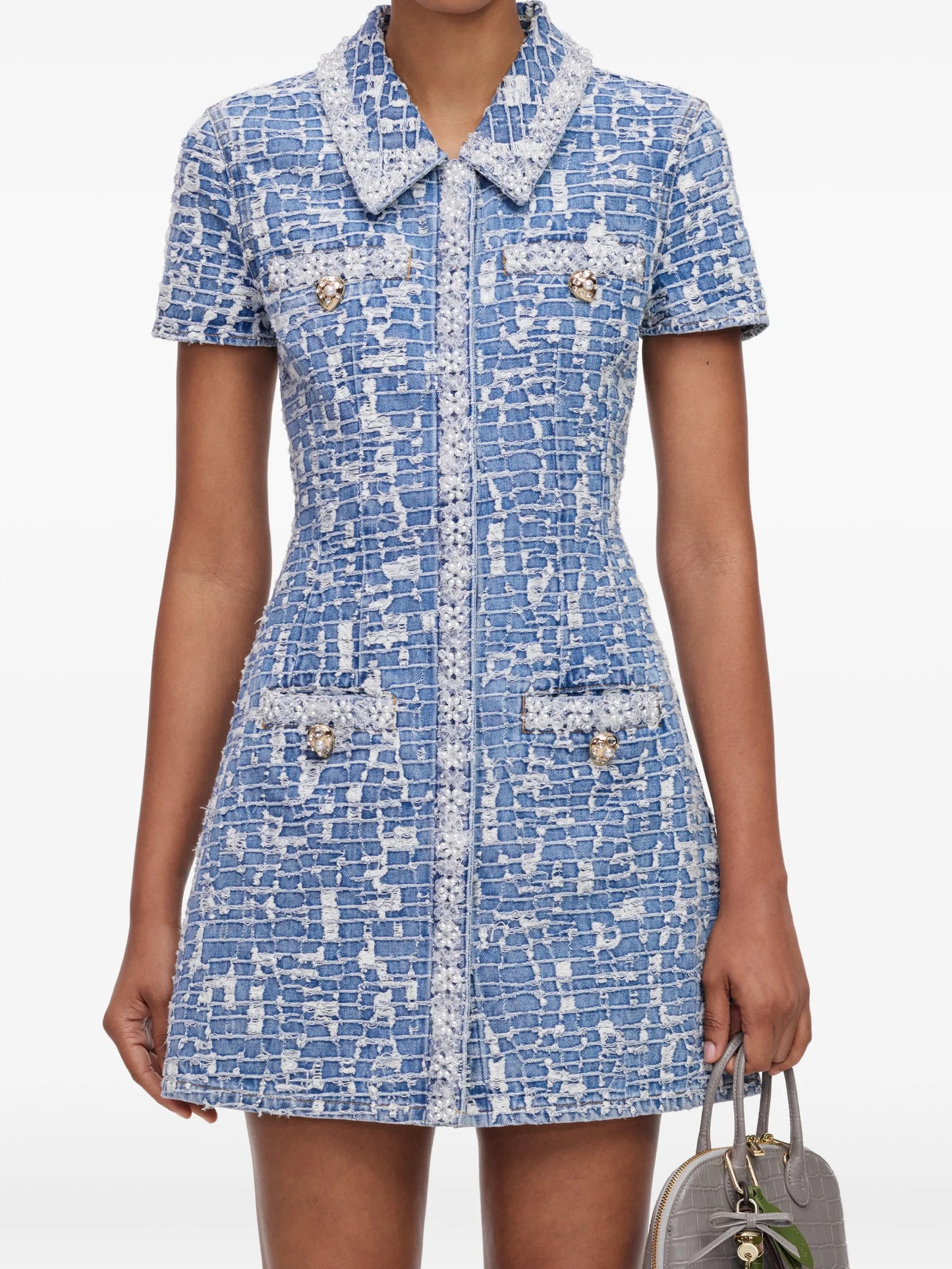 sequin-embellished collared mini dress