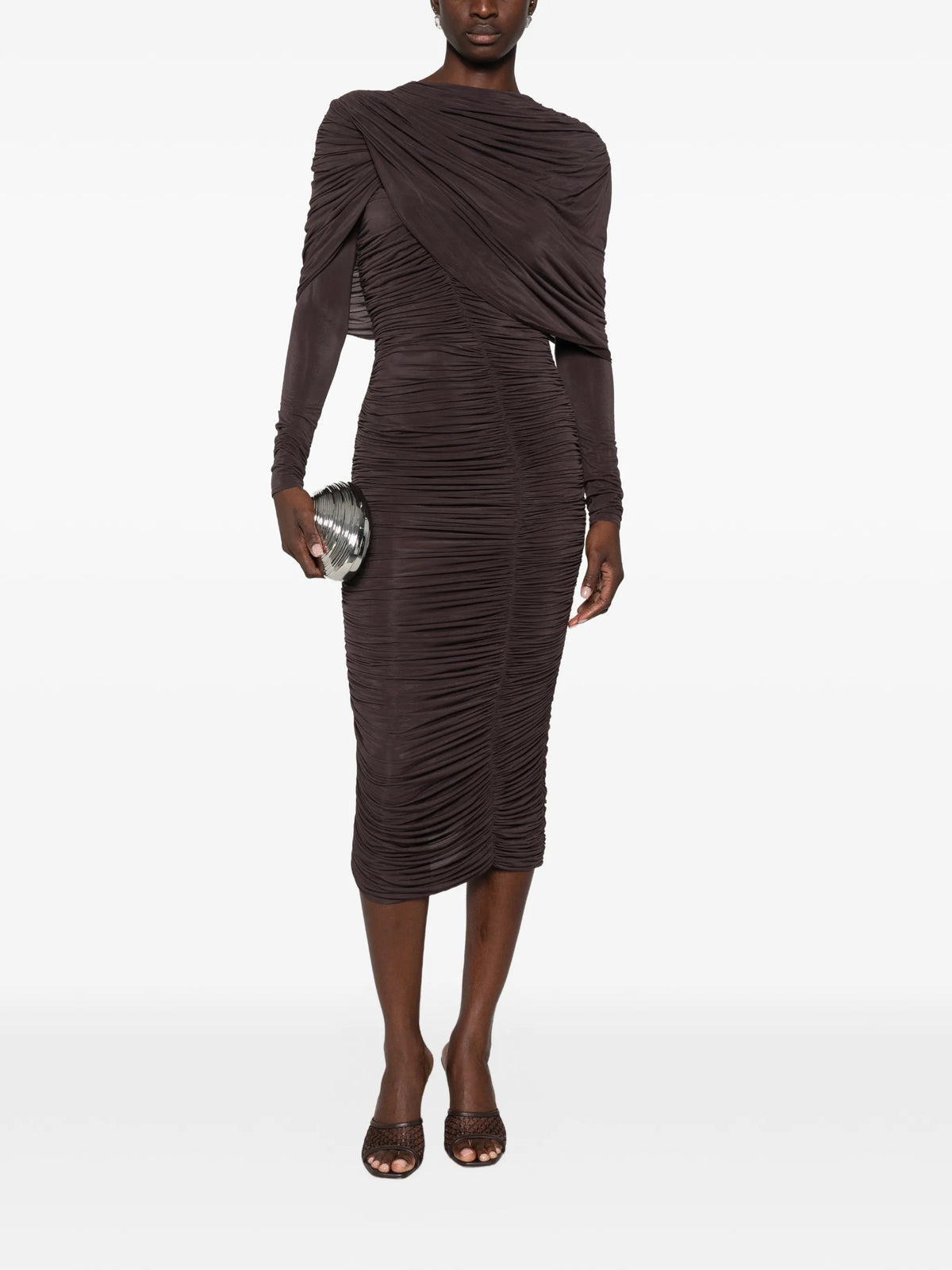 ruched draped-detail midi dress