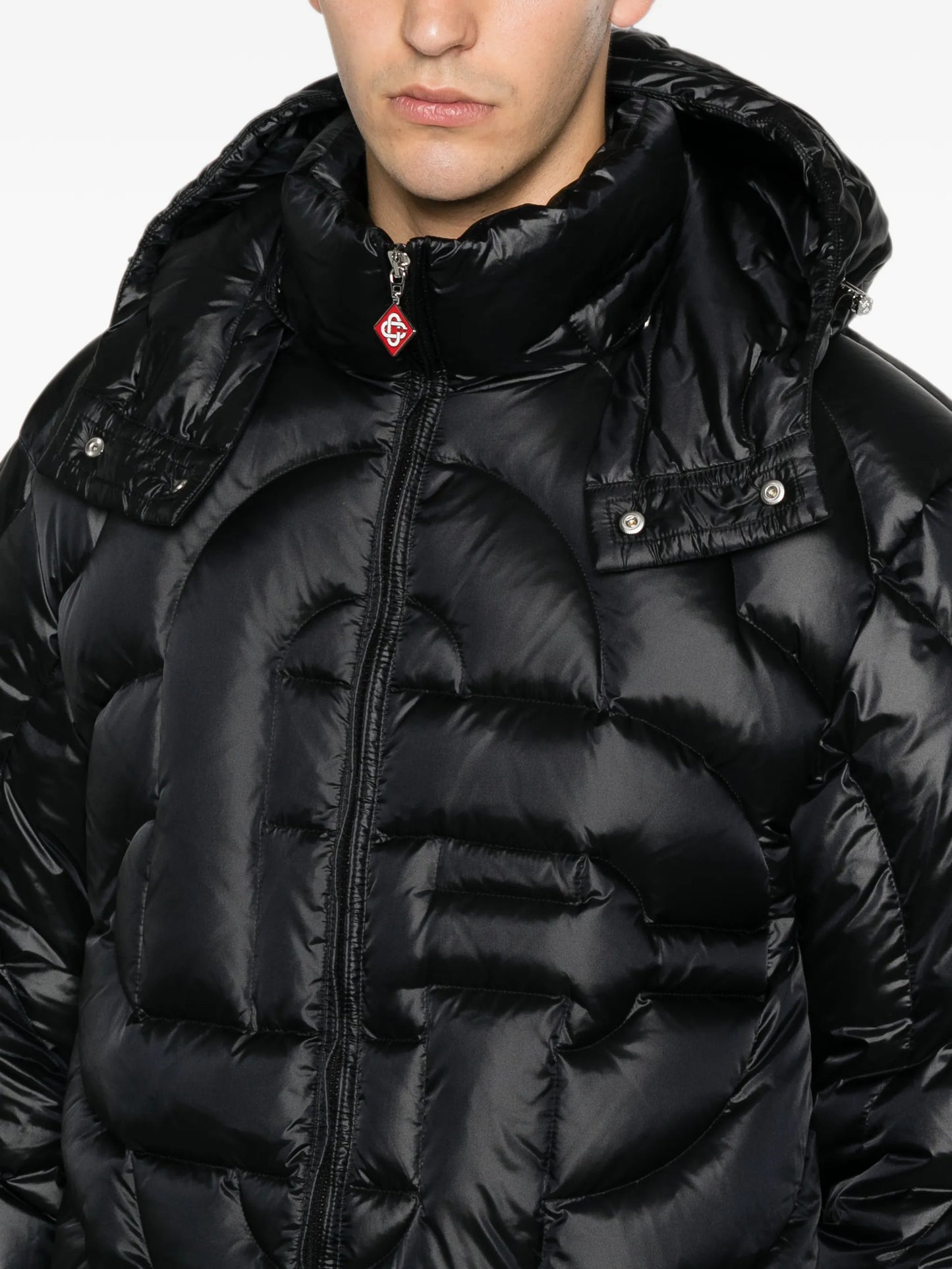 black quilted down puffer jacket