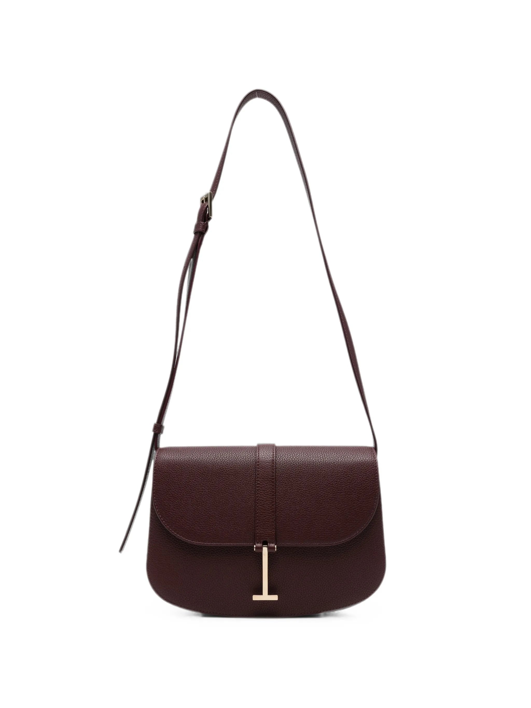 T-clasp grained leather shoulder bag