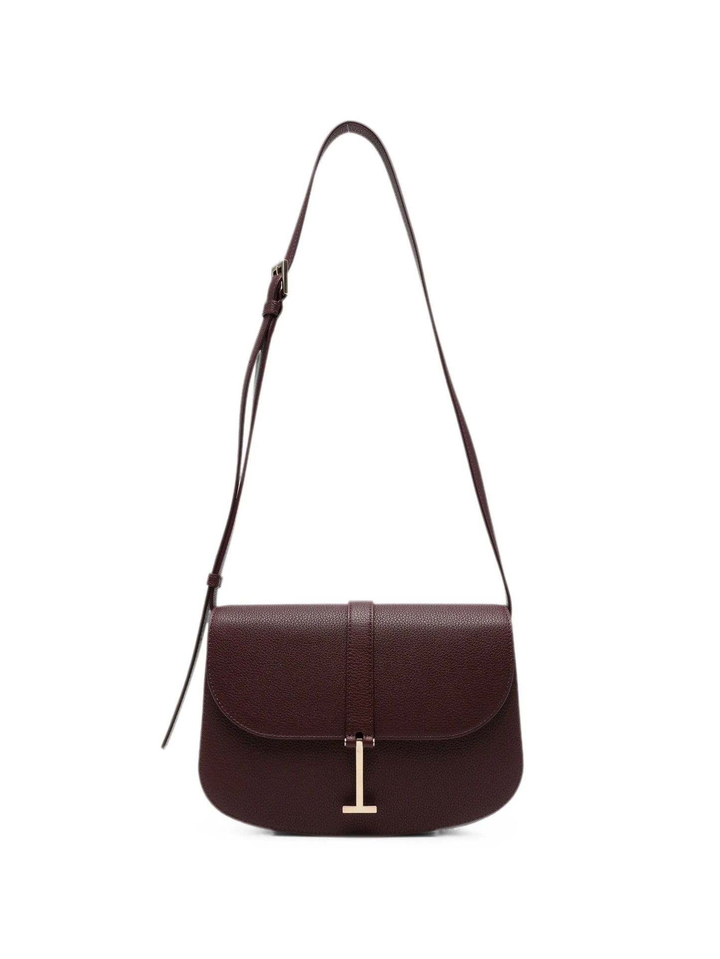 T-clasp grained leather shoulder bag