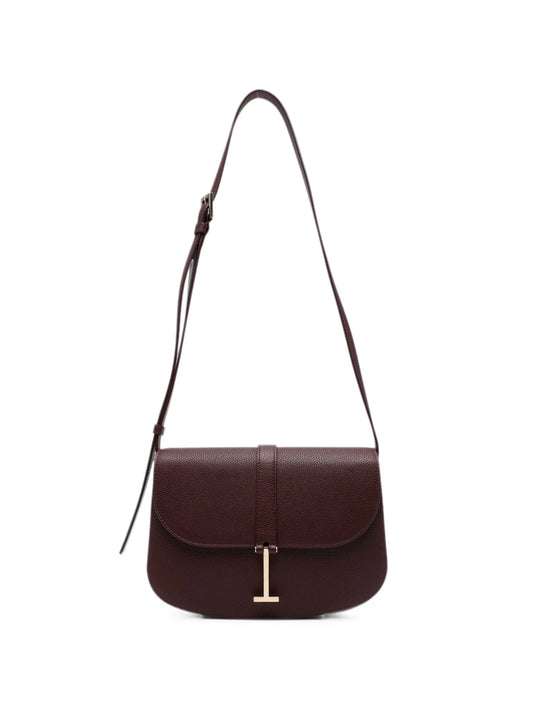 T-clasp grained leather shoulder bag