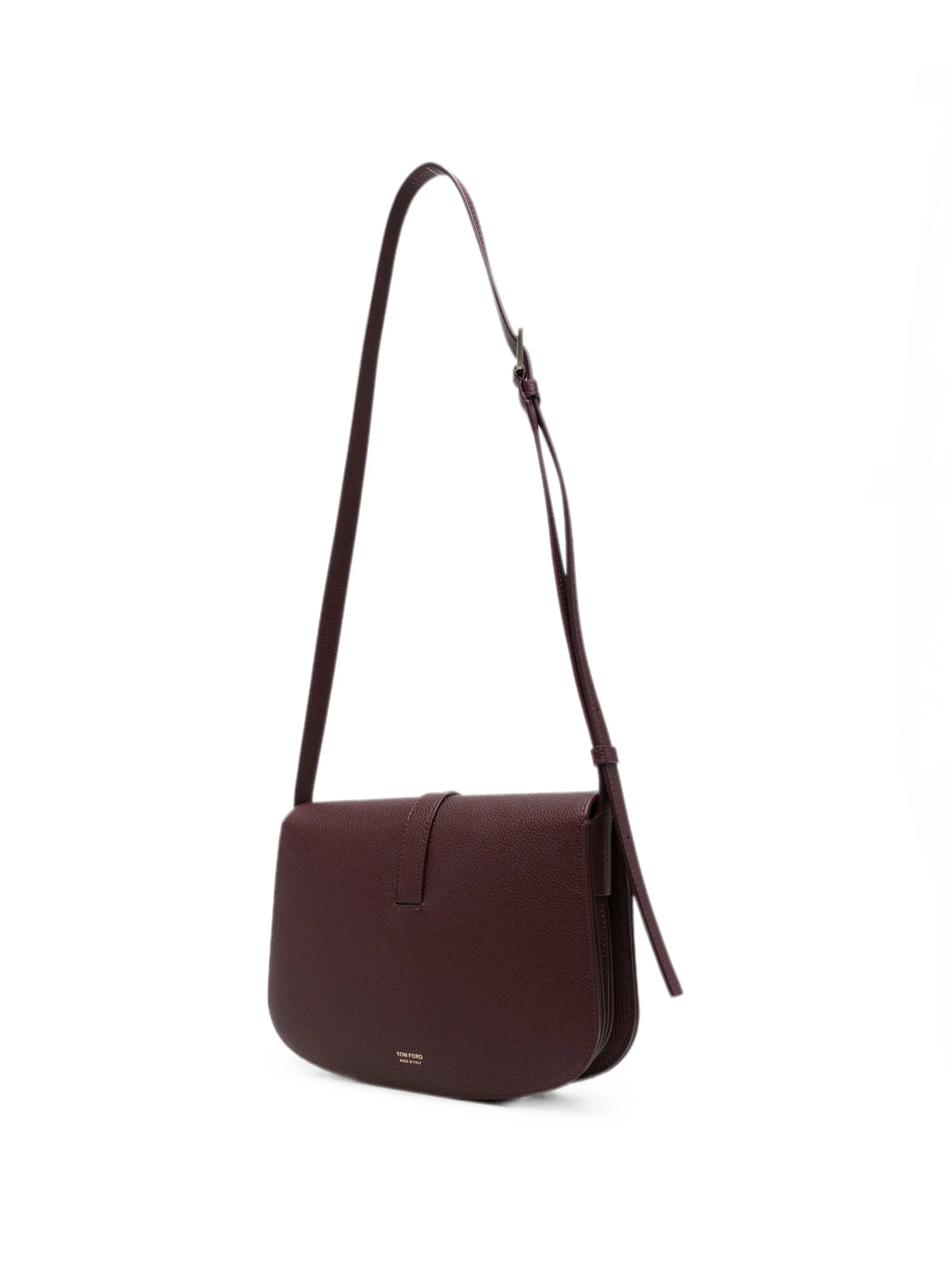 T-clasp grained leather shoulder bag