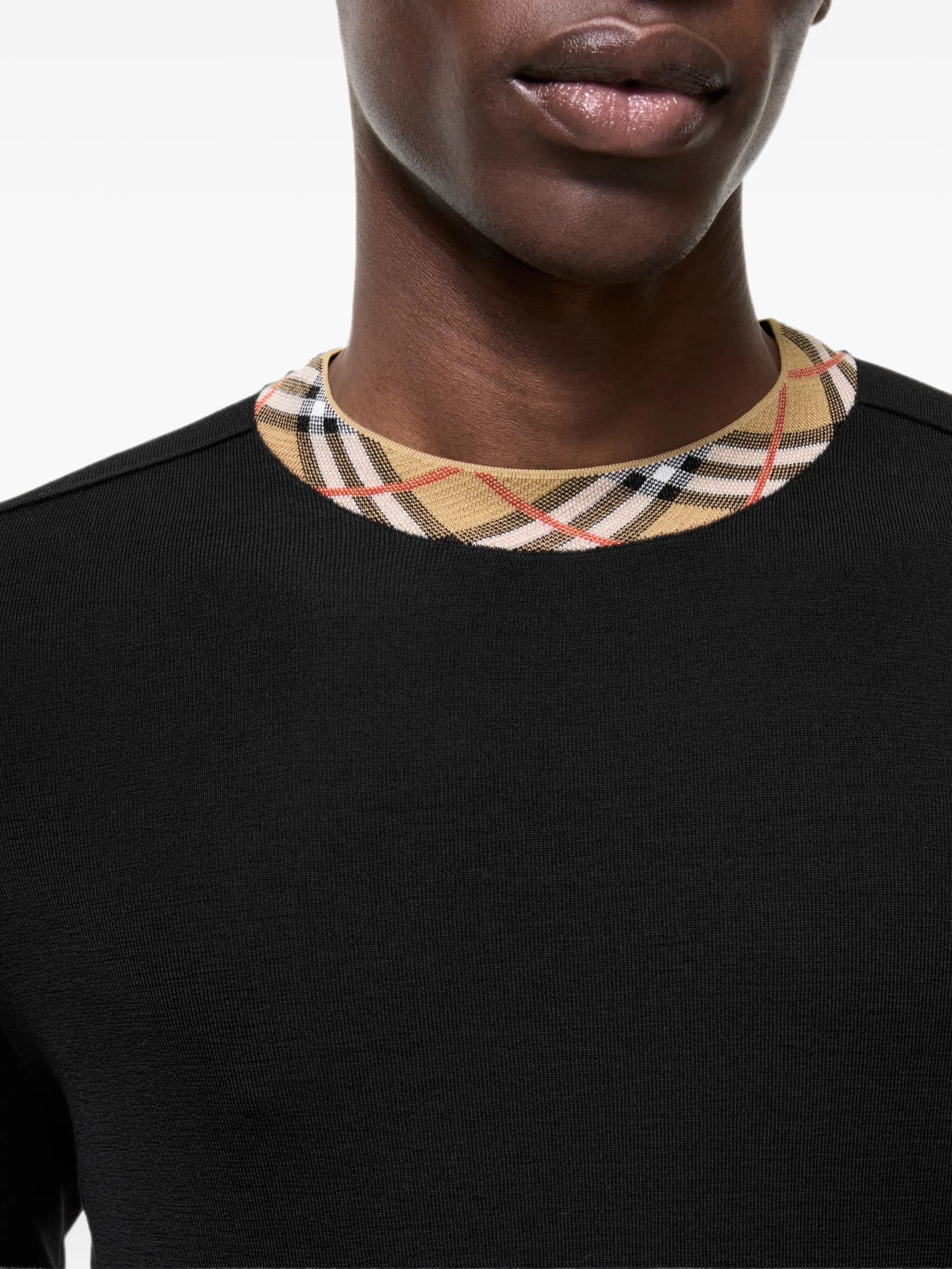 Check-trim wool sweater