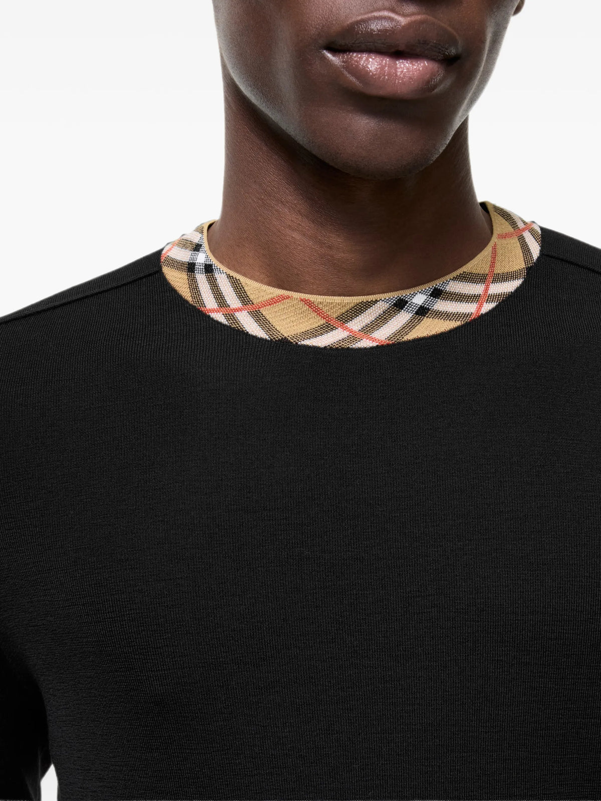 Check-trim wool sweater
