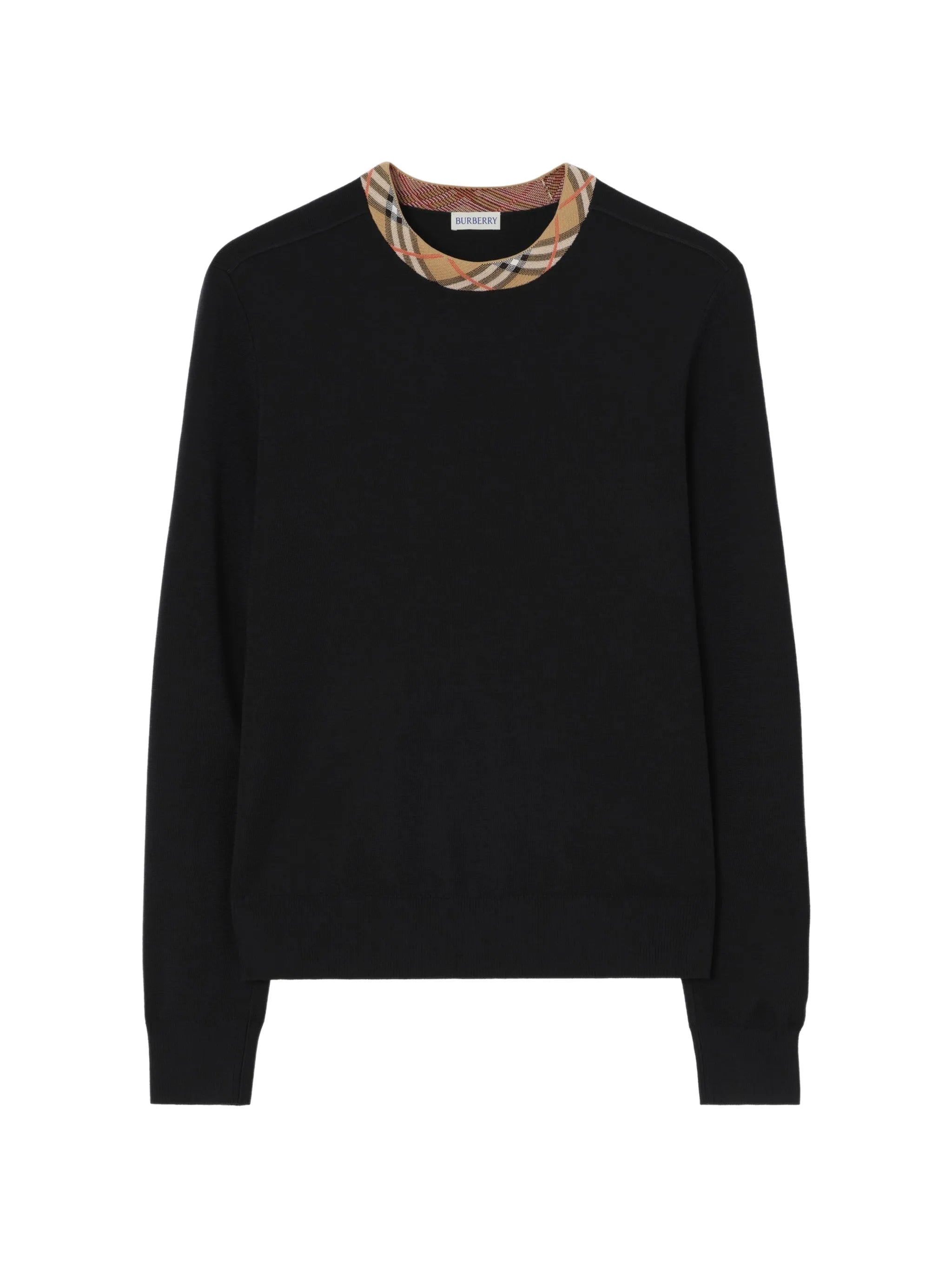 Check-trim wool sweater