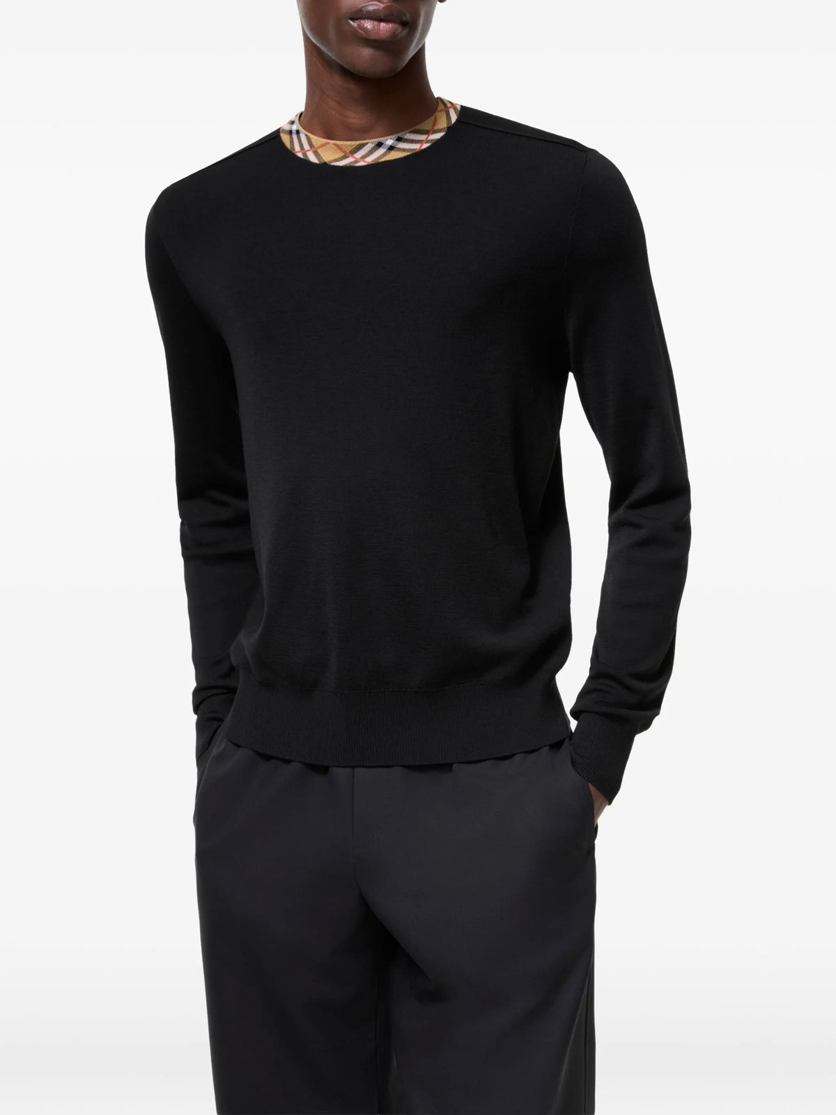 Check-trim wool sweater