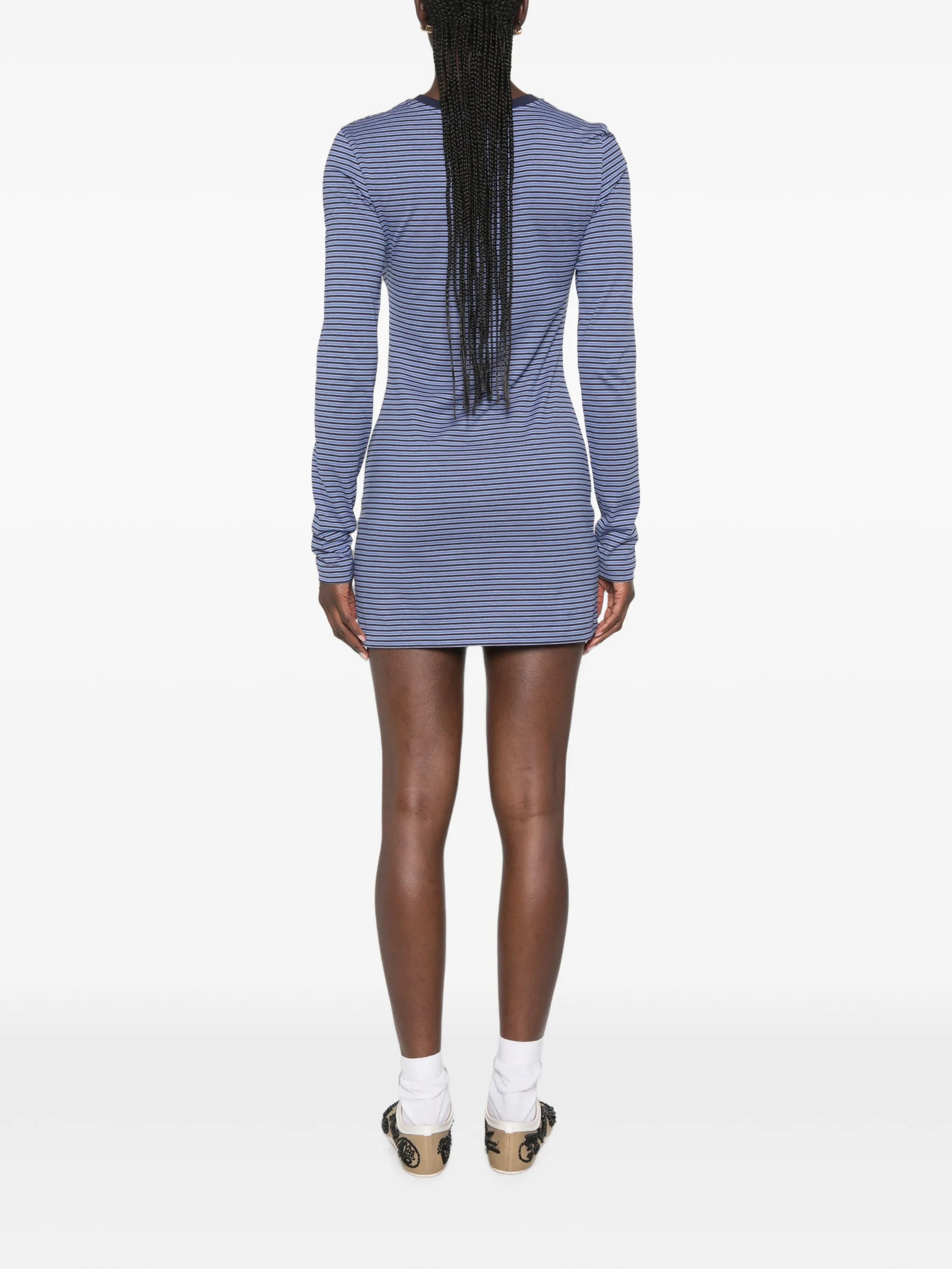 striped-pattern logo-patch mini dress