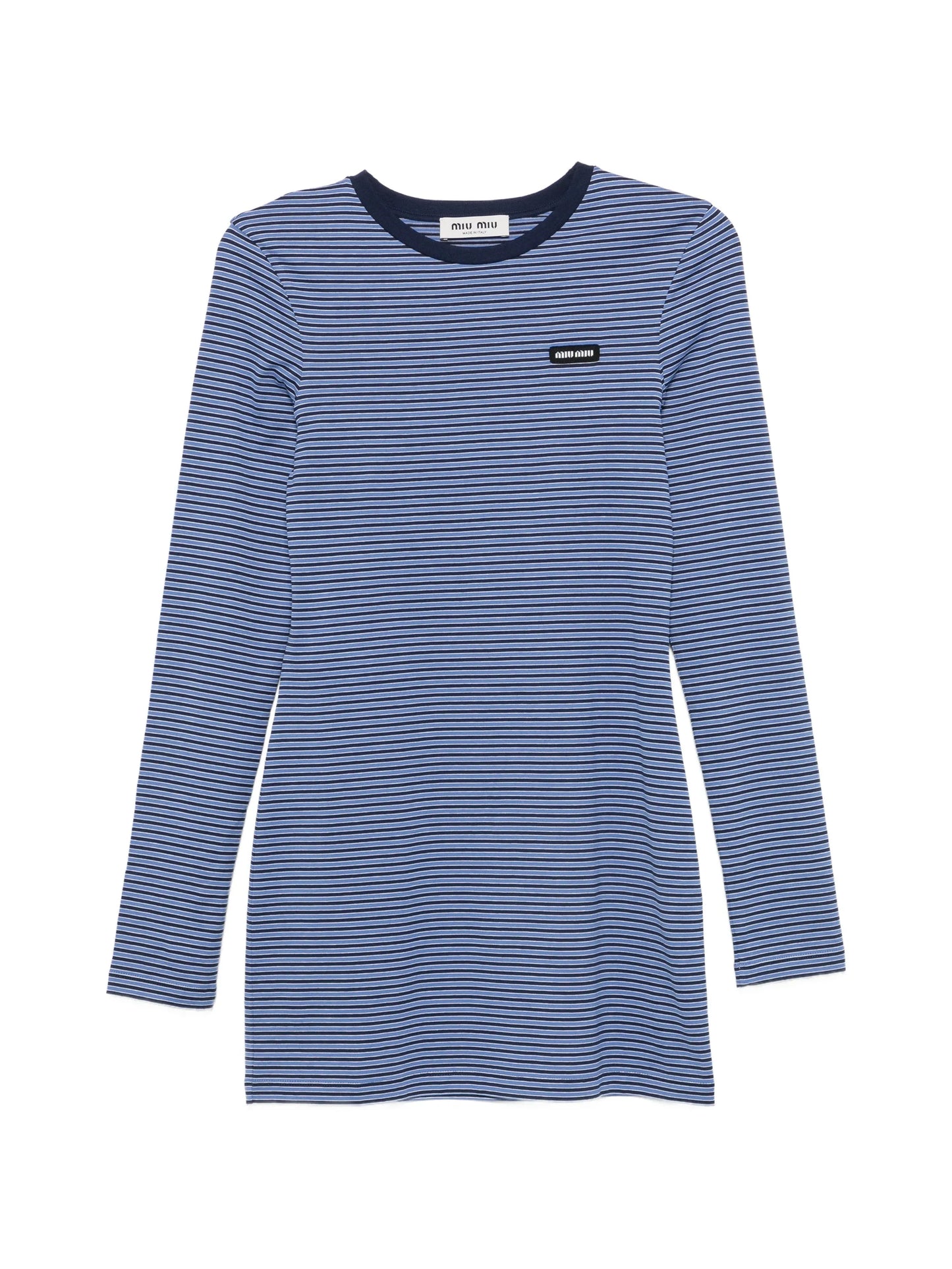 striped-pattern logo-patch mini dress