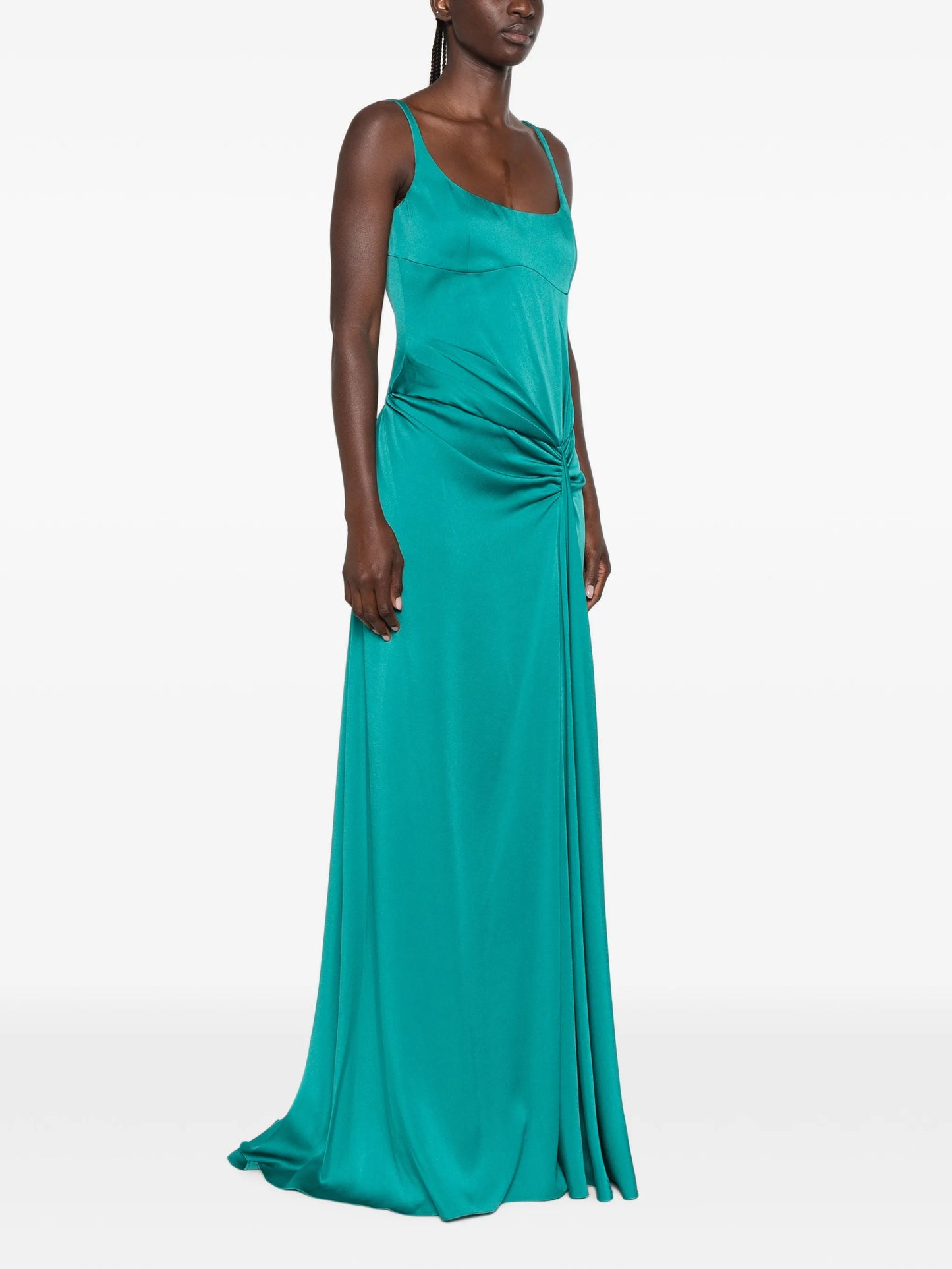 asymmetric drape evening dress in blue