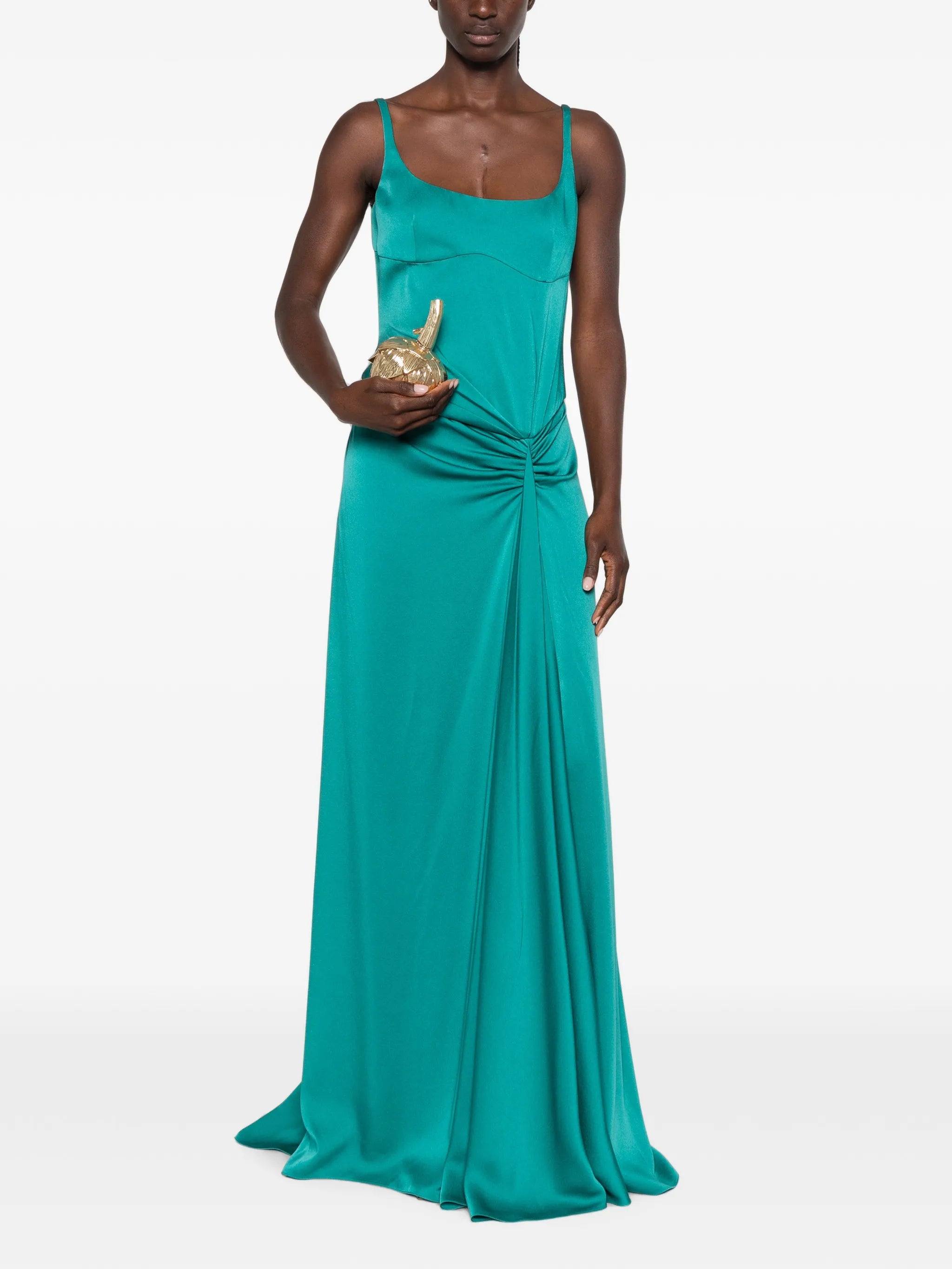 asymmetric drape evening dress in blue