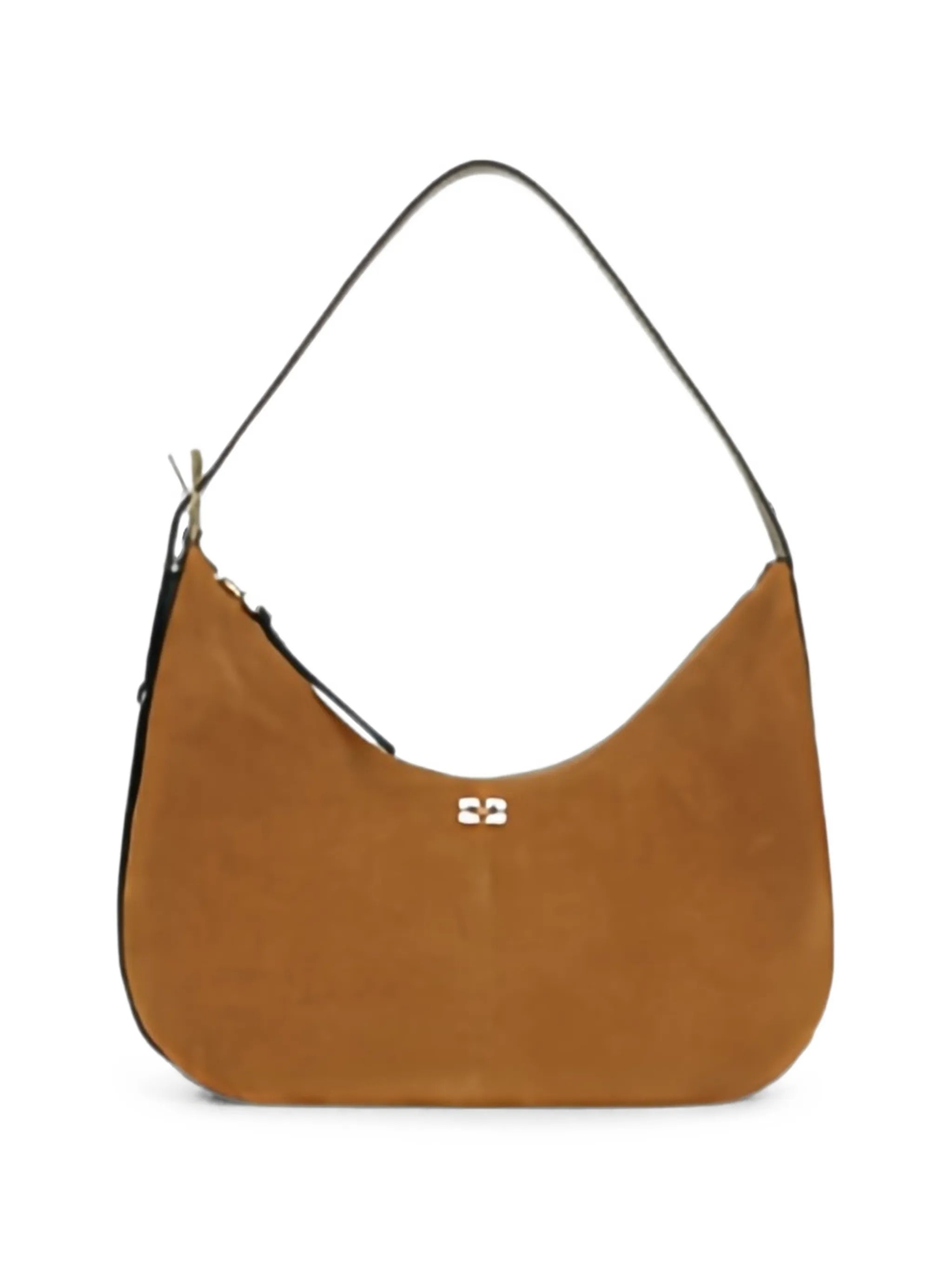 logo-plaque suede shoulder bag
