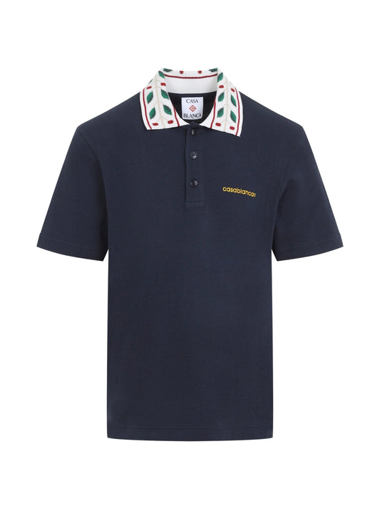 Laurel embroidered-collar piqué polo shirt