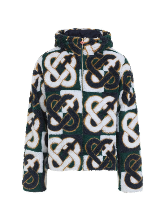 monogram-pattern fleece jacket