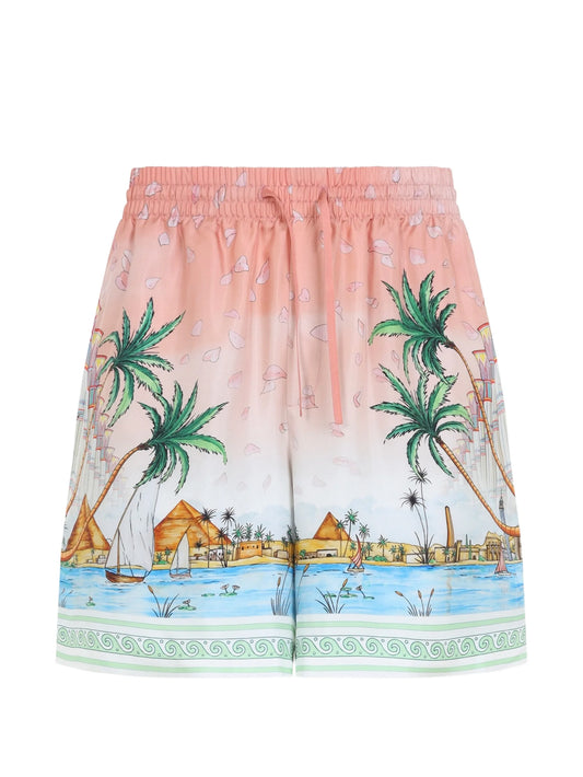 graphic-print silk shorts