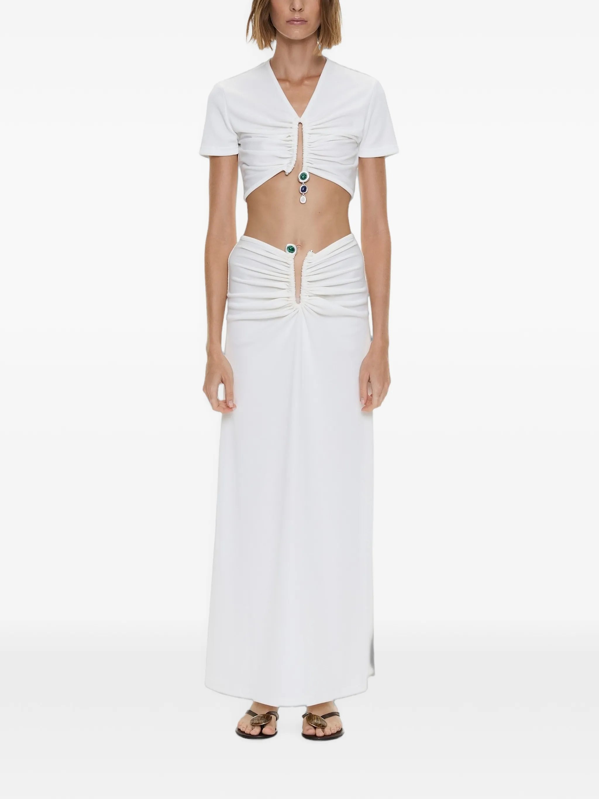 Droplet ruched crystal-pendant T-shirt