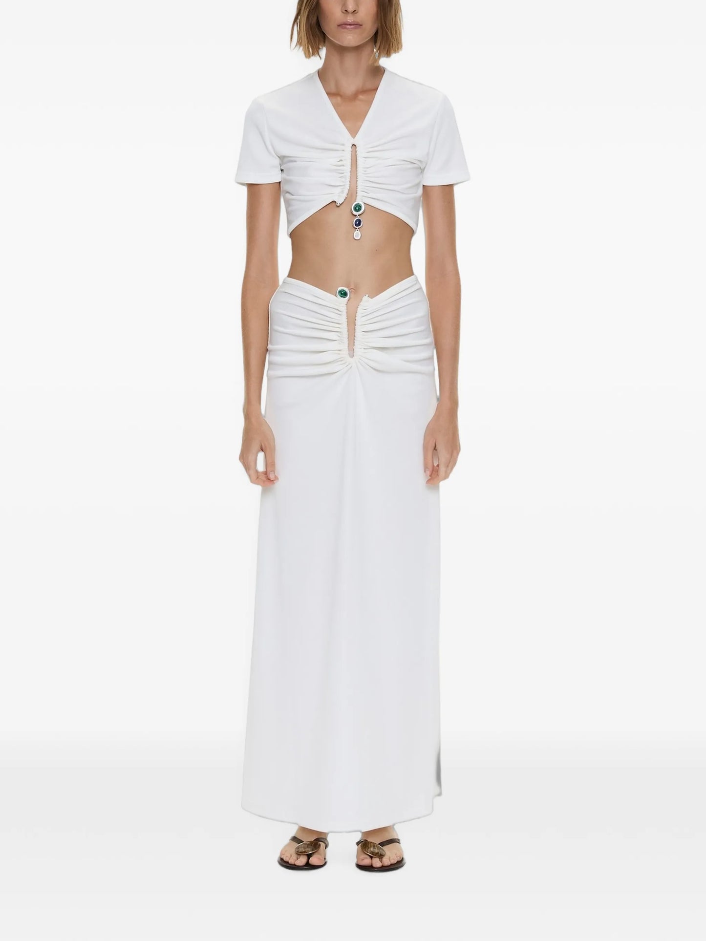 Droplet ruched crystal-pendant T-shirt