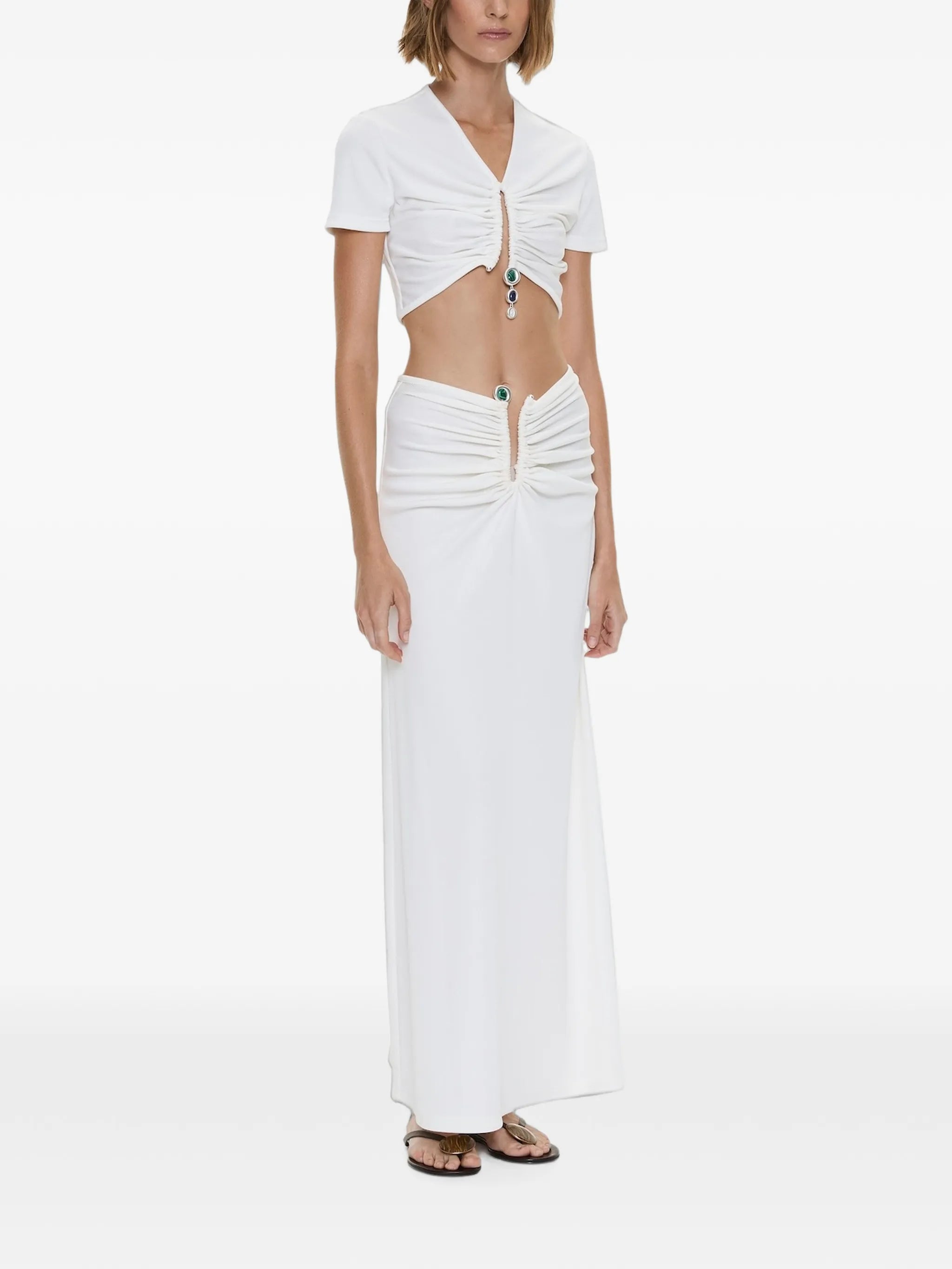 Droplet ruched crystal-pendant T-shirt