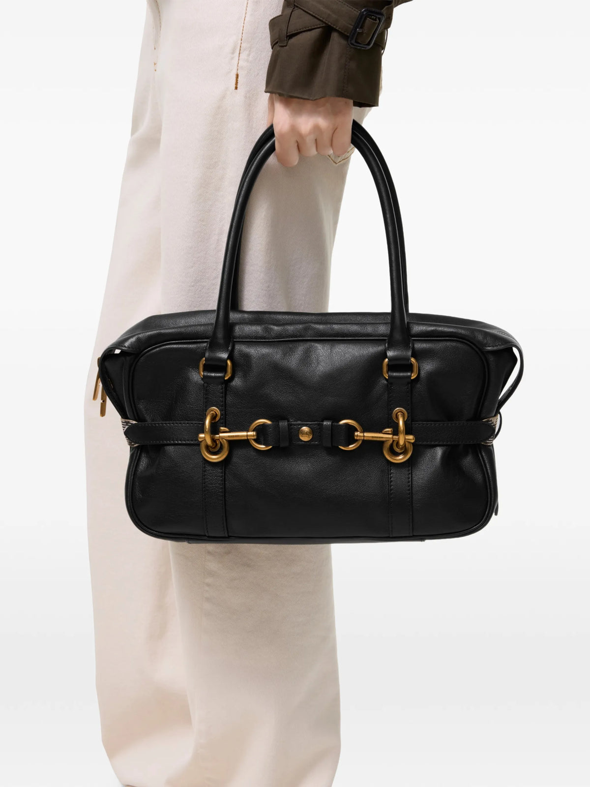 buckled leather shoulder bag