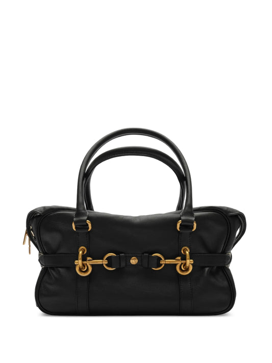 buckled leather shoulder bag
