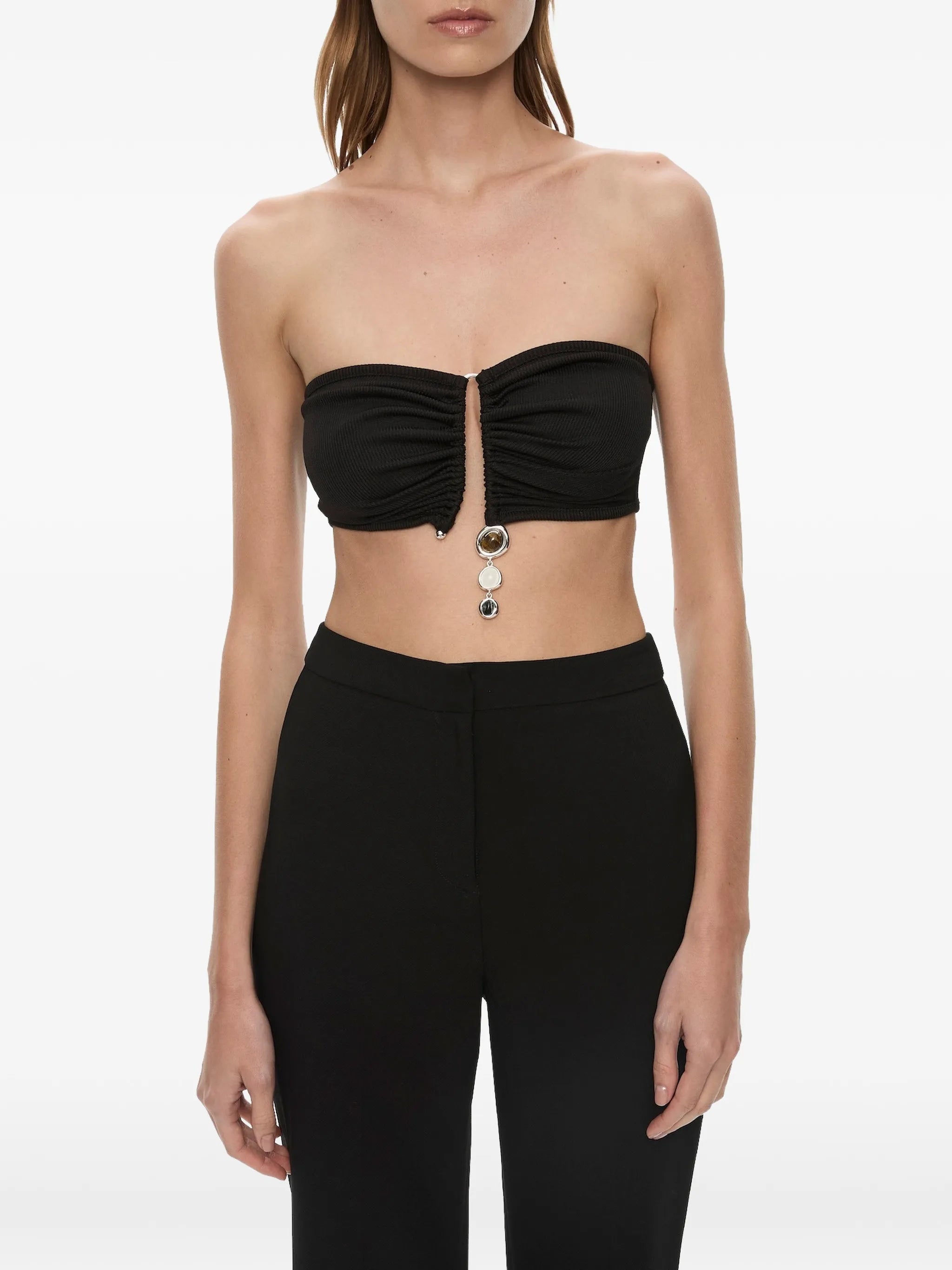 Droplet ruched crystal-pendant top