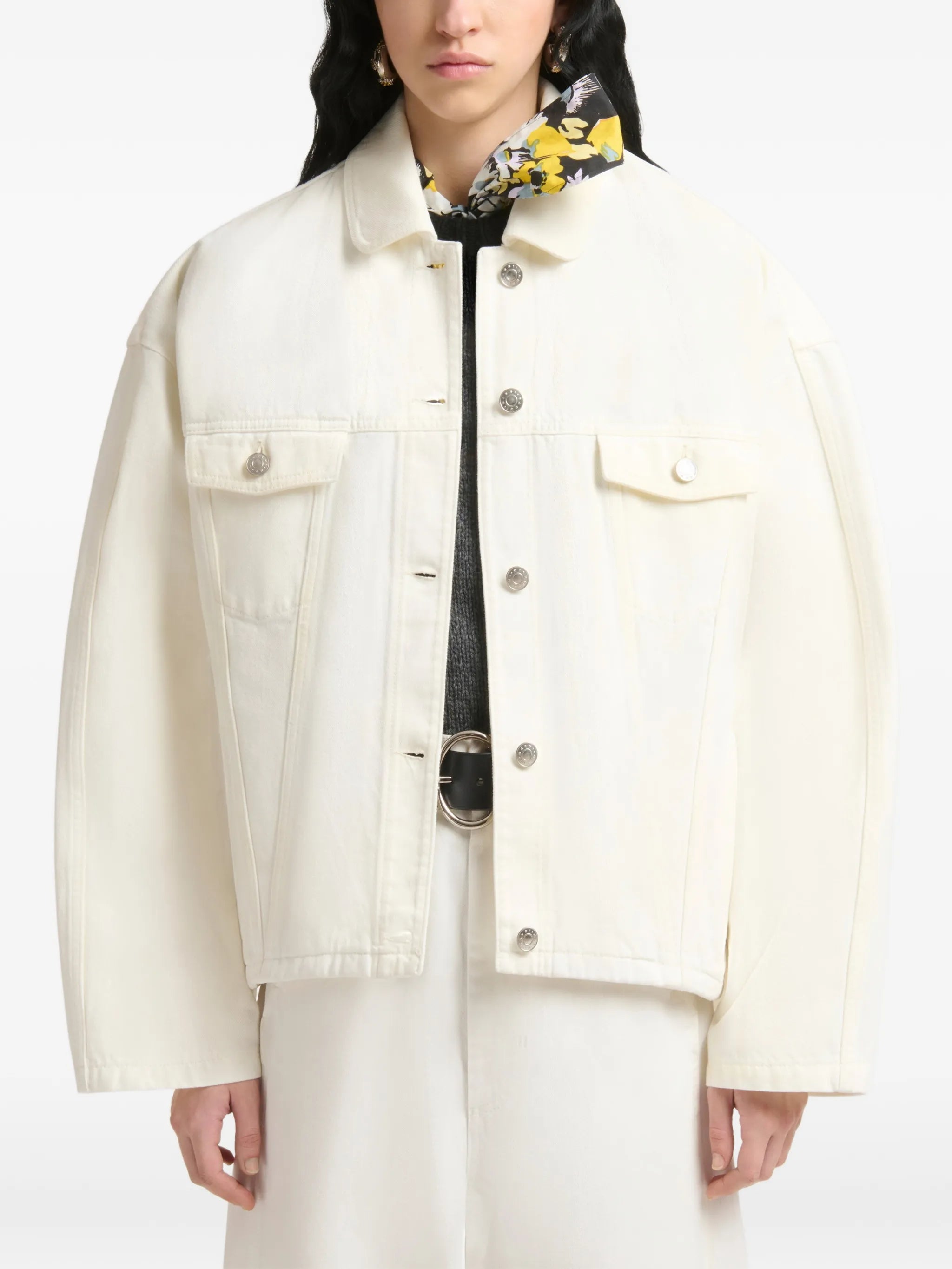 white denim jacket with martingale