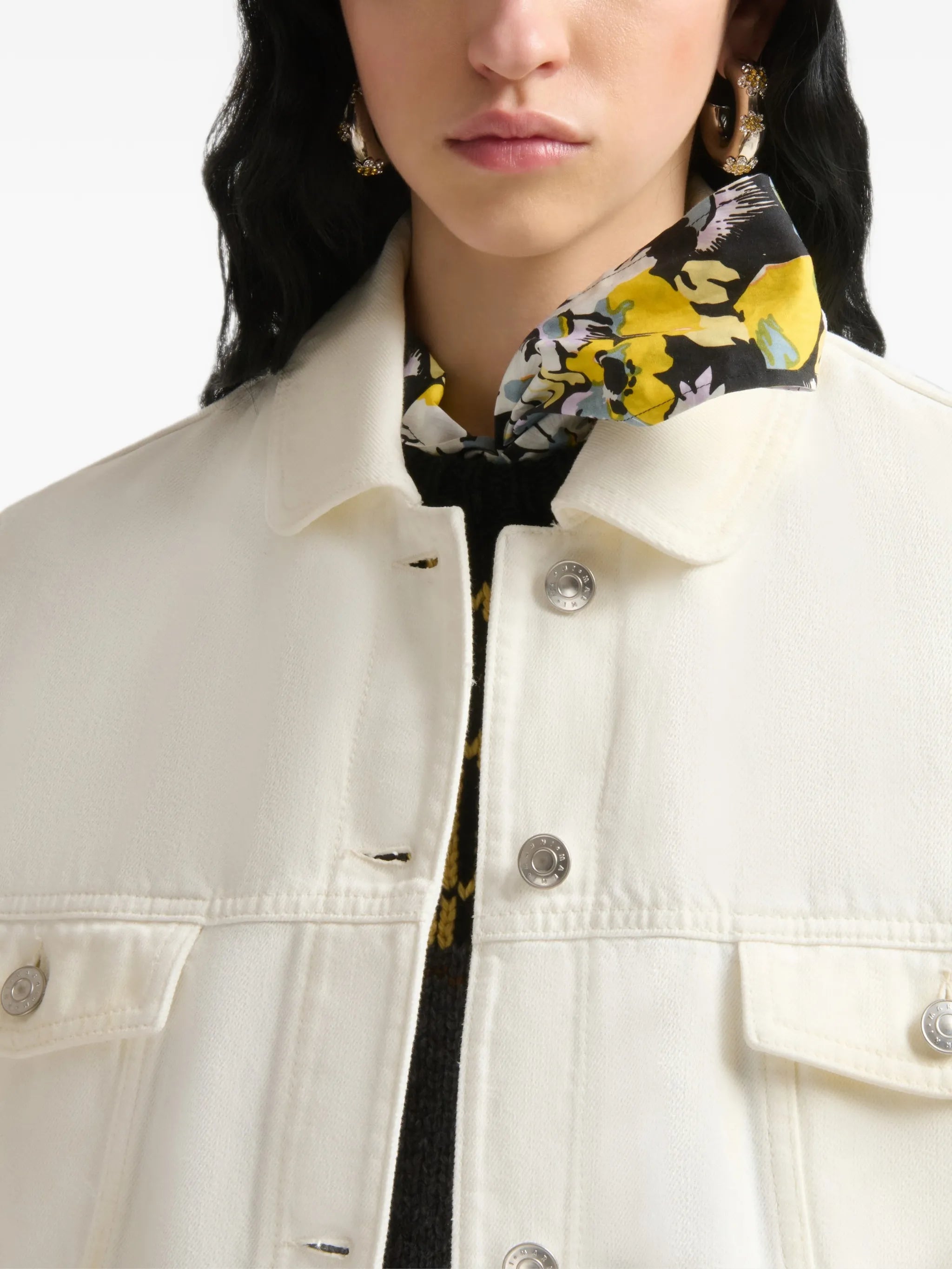 white denim jacket with martingale