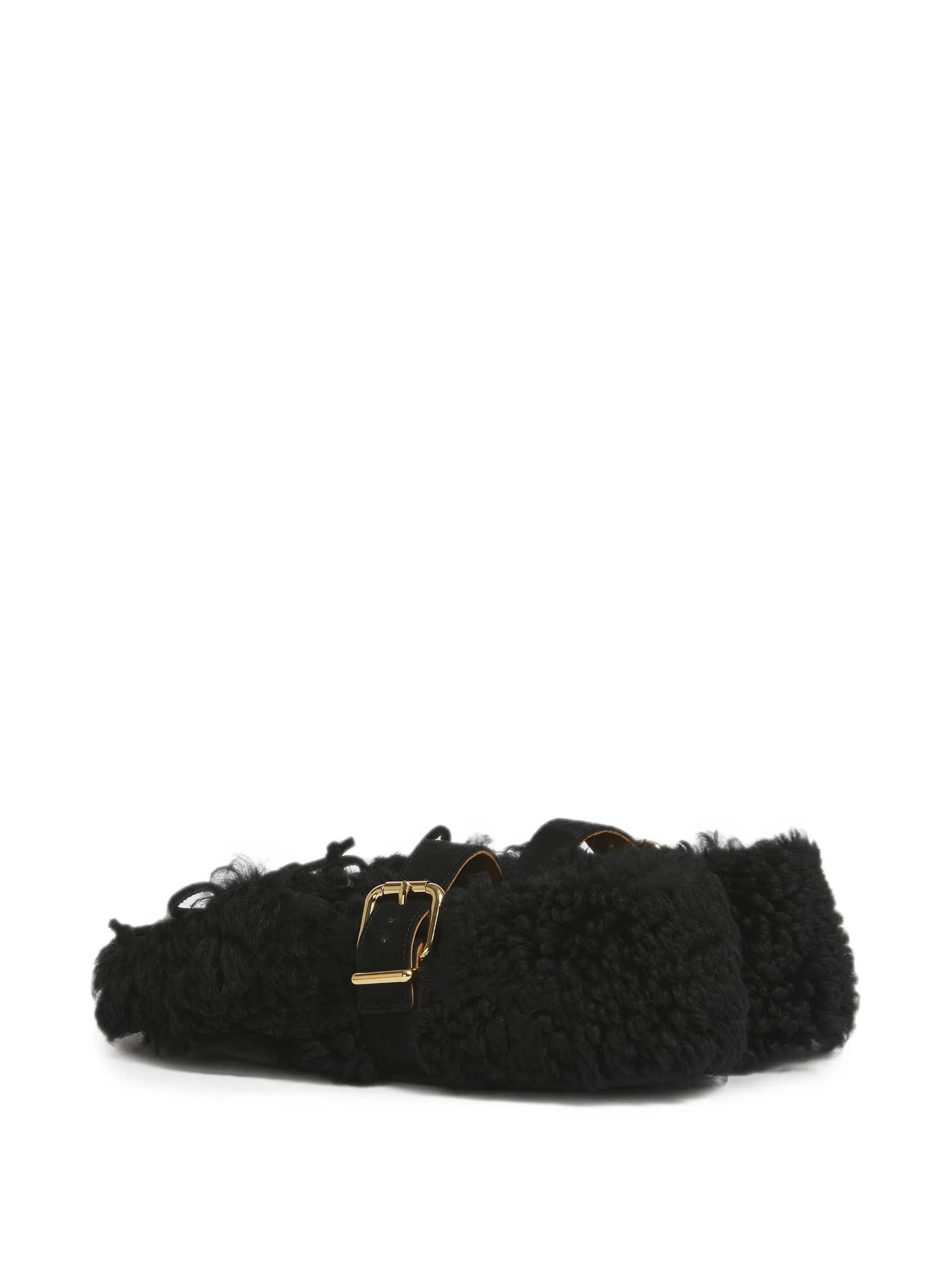 black shearling ballerinas with buckle