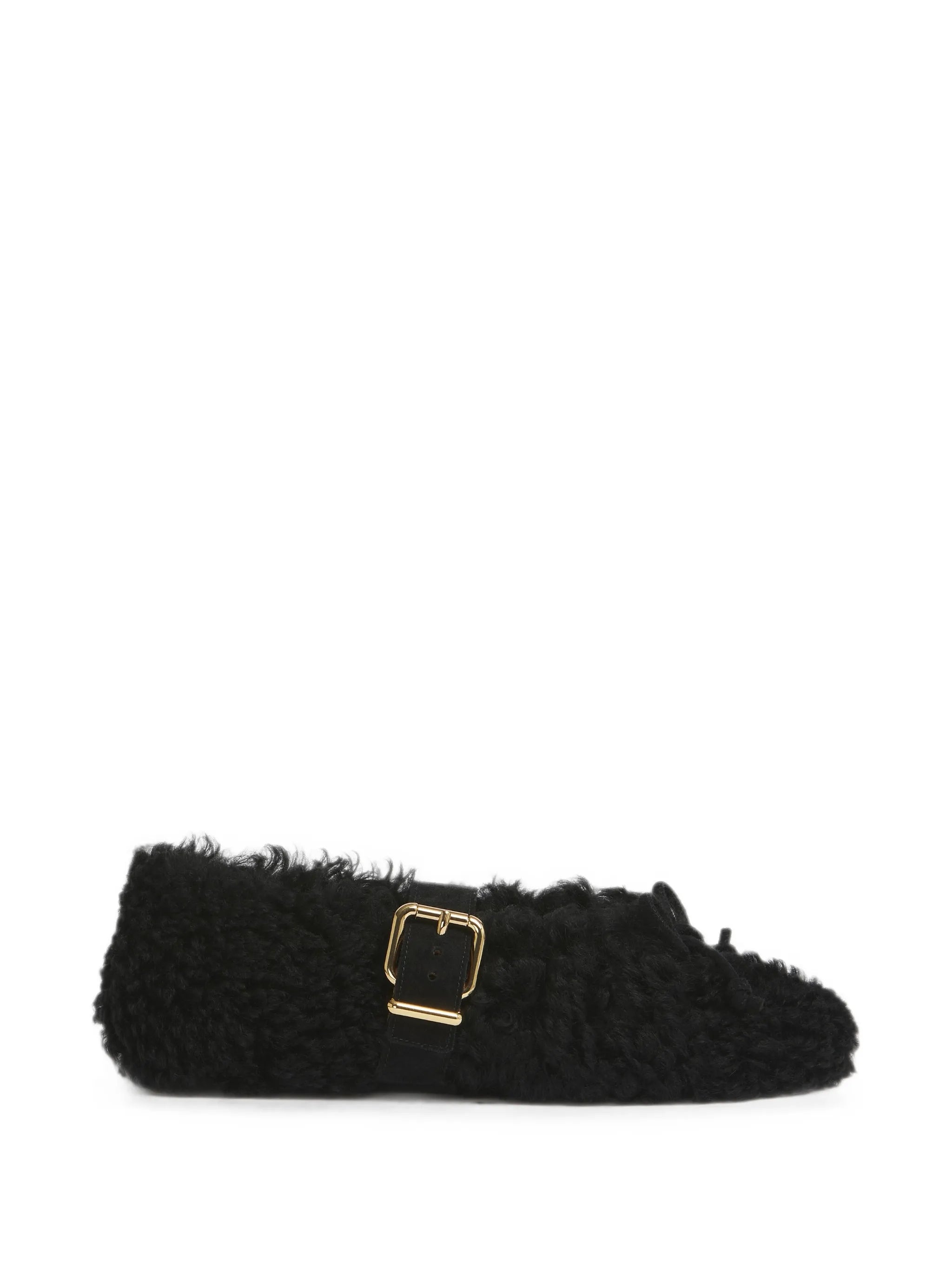 black shearling ballerinas with buckle