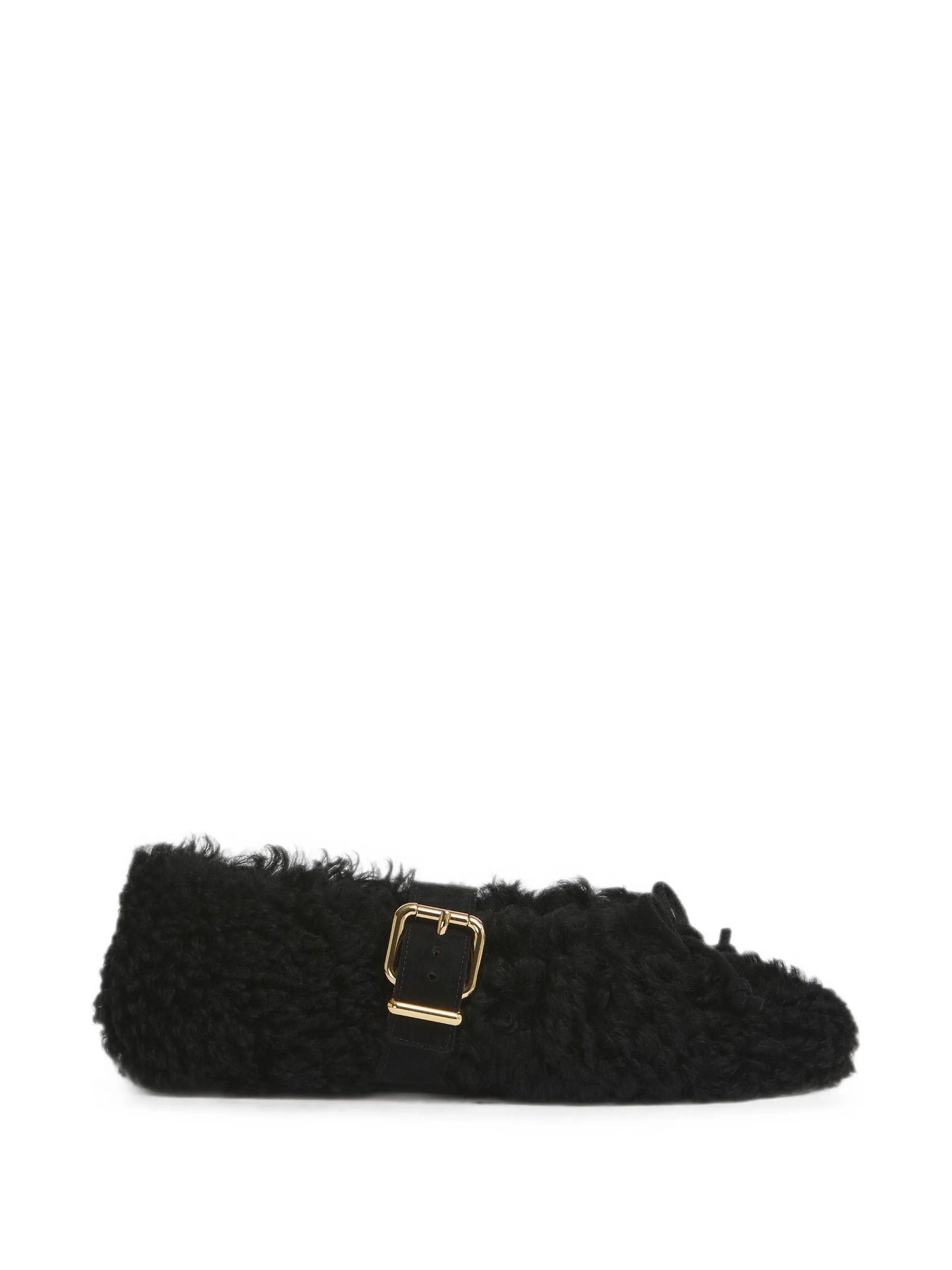 black shearling ballerinas with buckle