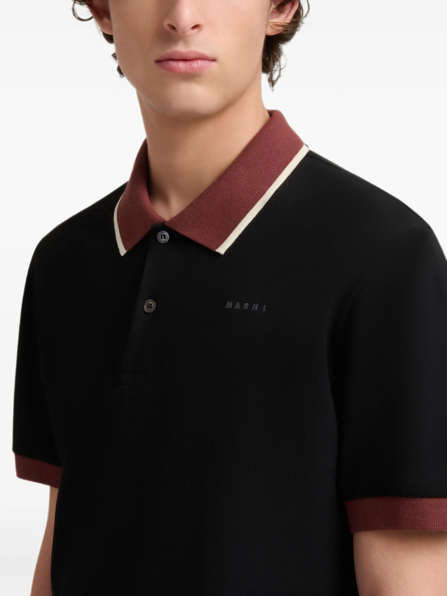 black piqué polo shirt with contrast trims