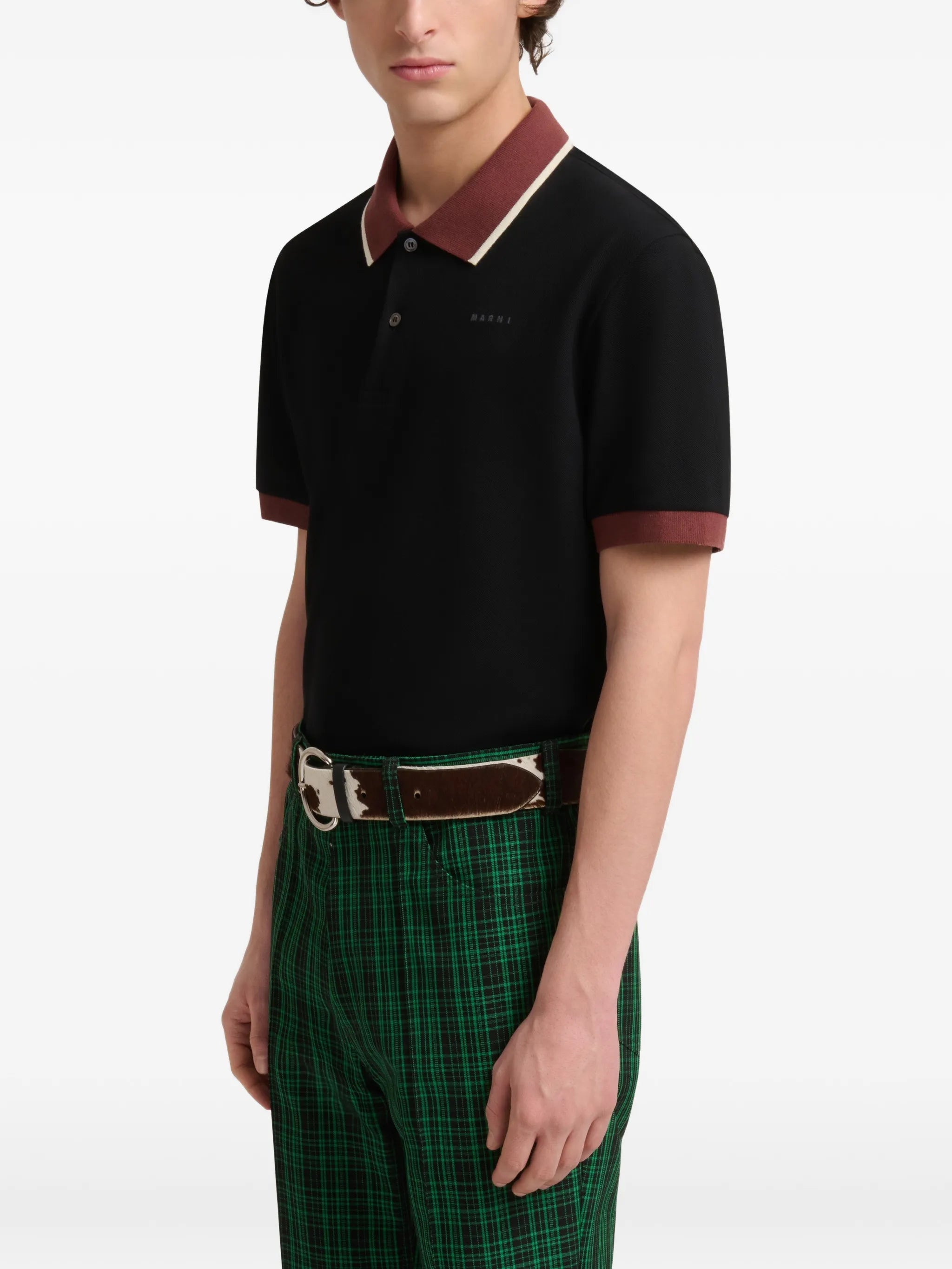 black piqué polo shirt with contrast trims