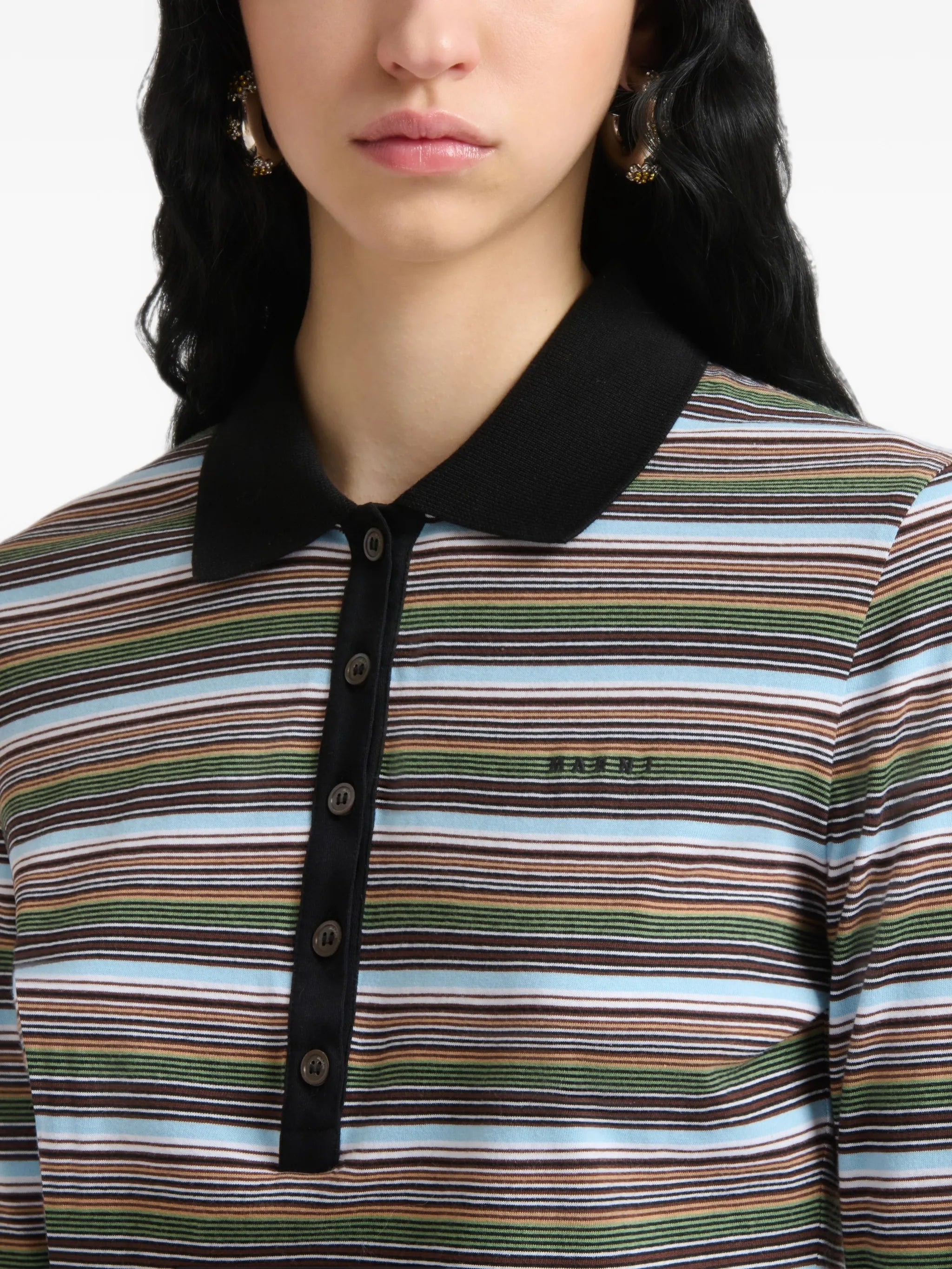 multicolour striped jersey polo shirt