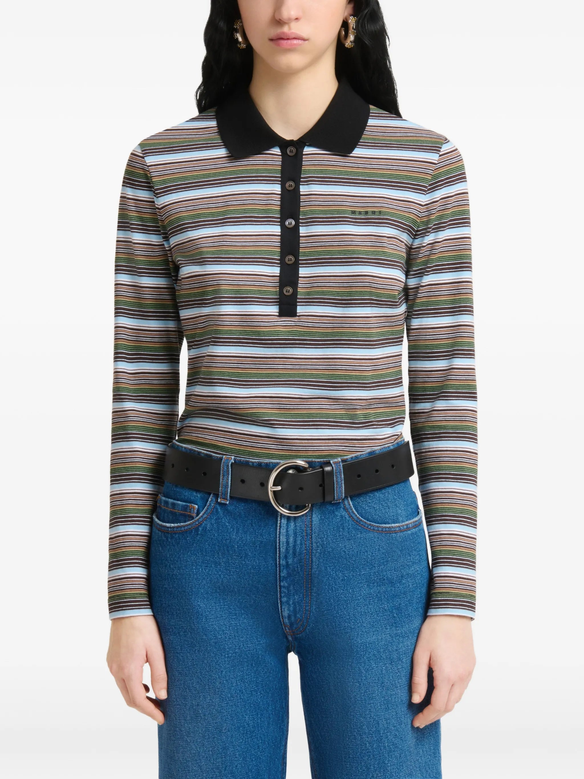 multicolour striped jersey polo shirt