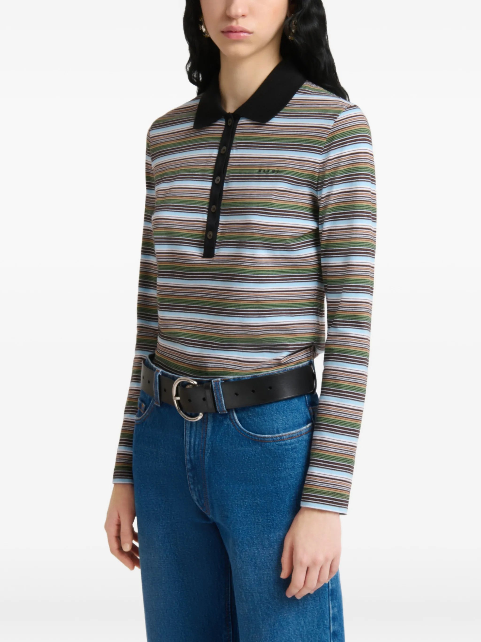 multicolour striped jersey polo shirt