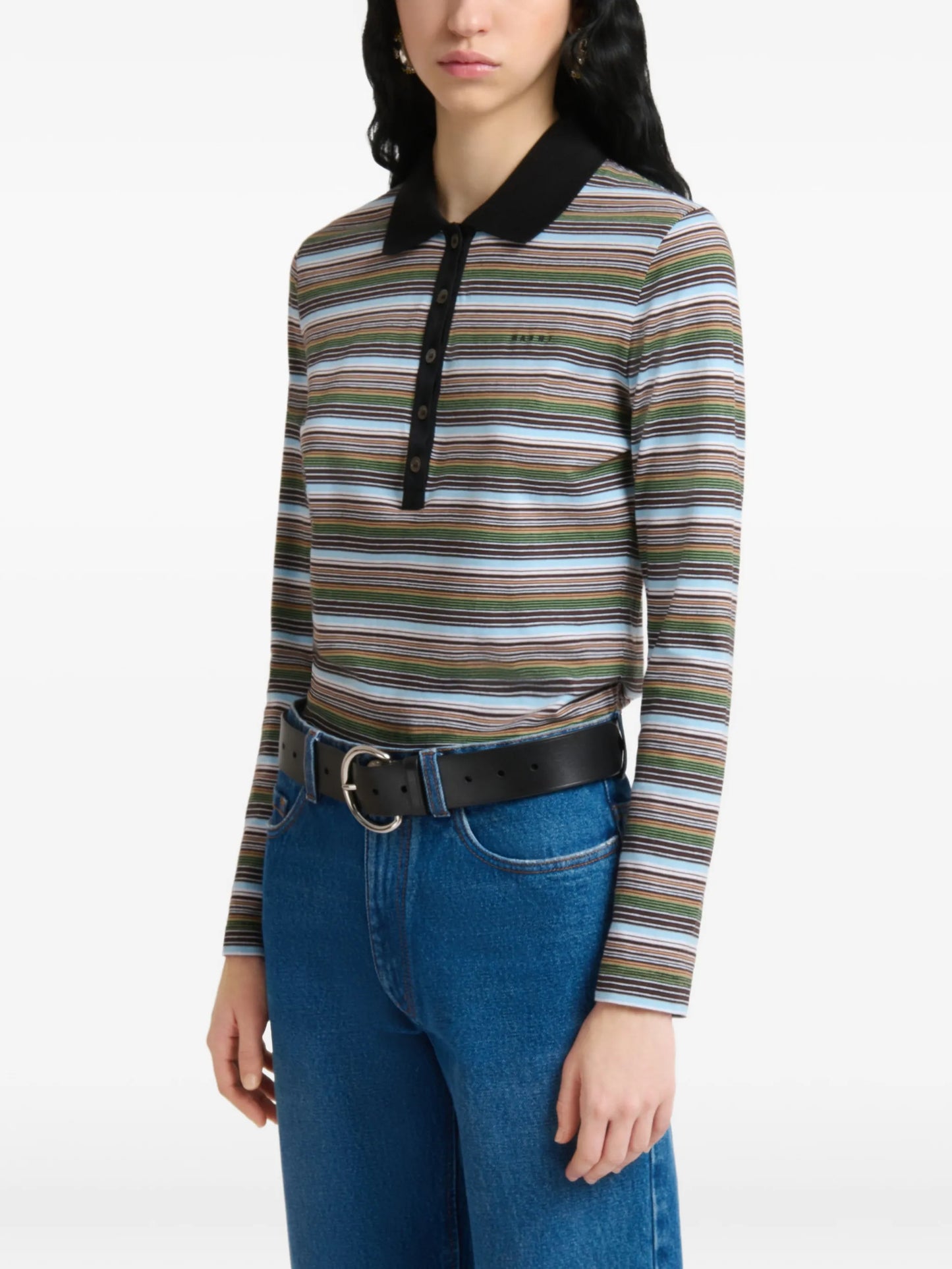 multicolour striped jersey polo shirt