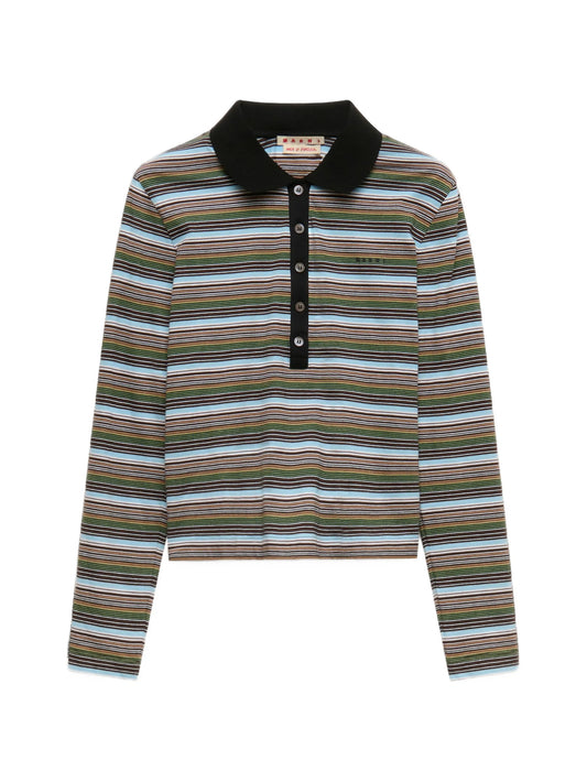 multicolour striped jersey polo shirt