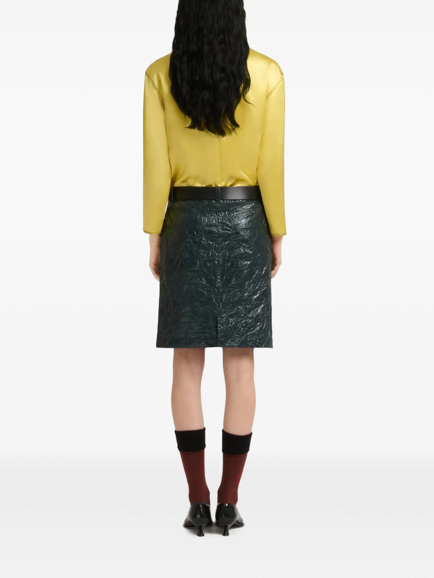 crinkled-texture five-pocket skirt