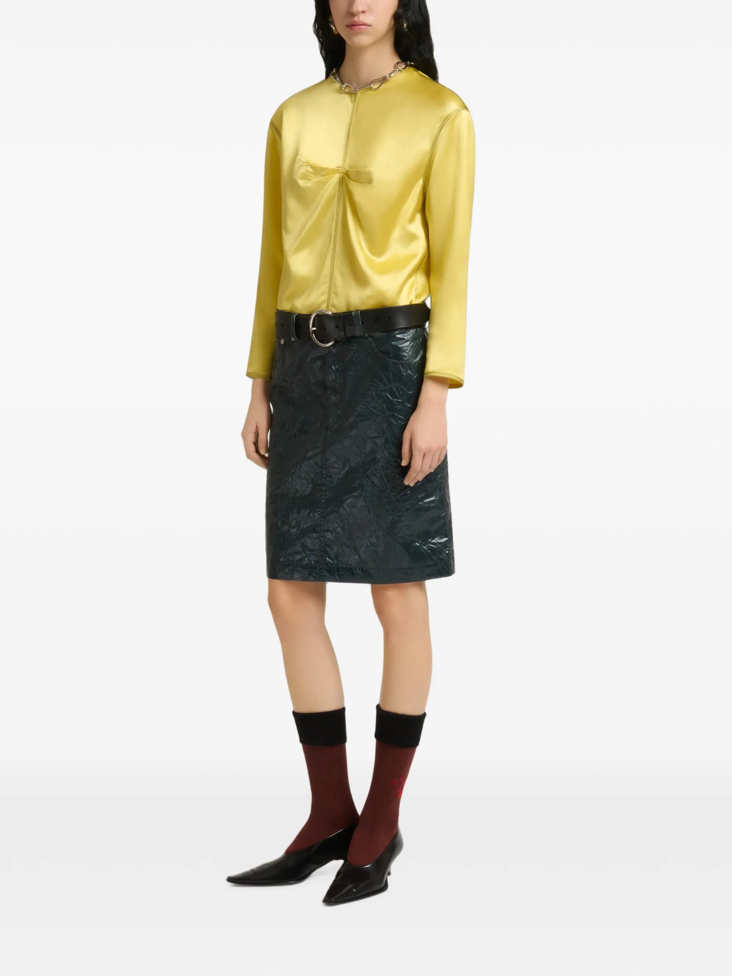 crinkled-texture five-pocket skirt