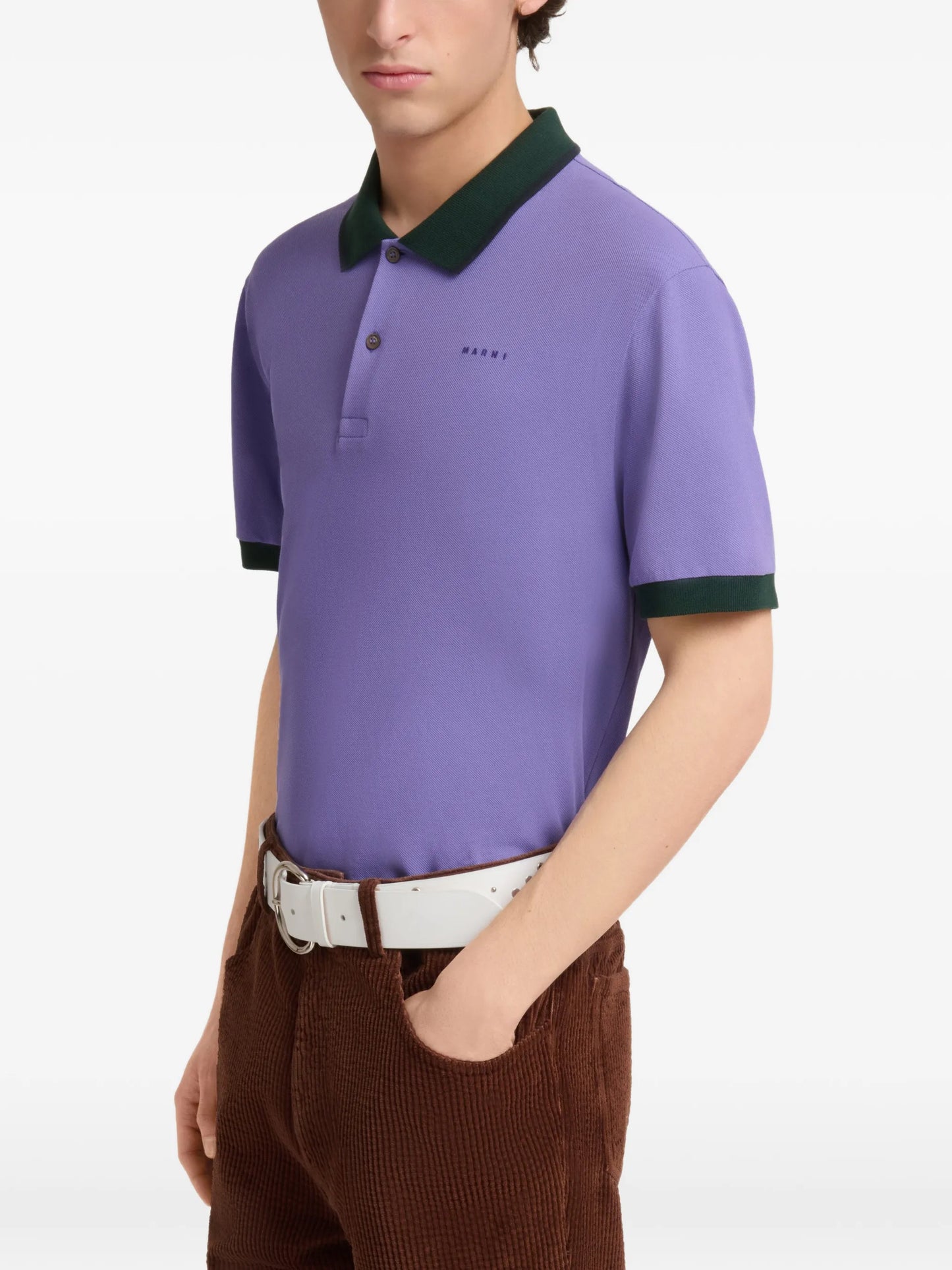 purple piqué polo shirt with contrast trims