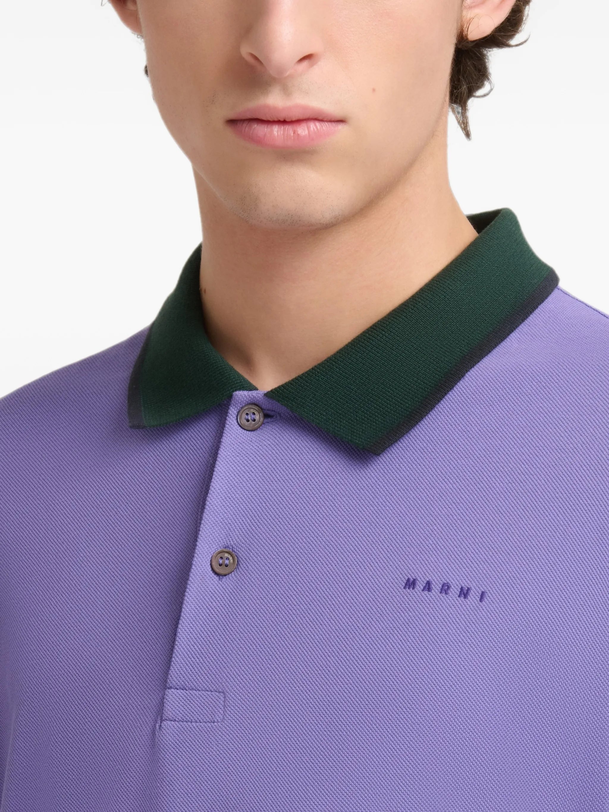 purple piqué polo shirt with contrast trims