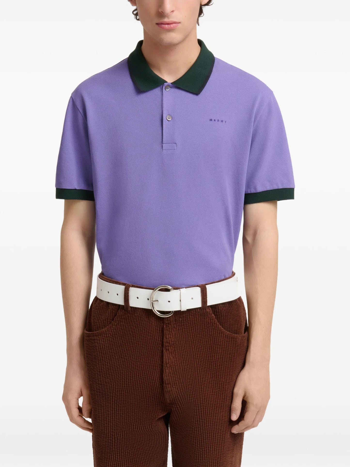 purple piqué polo shirt with contrast trims