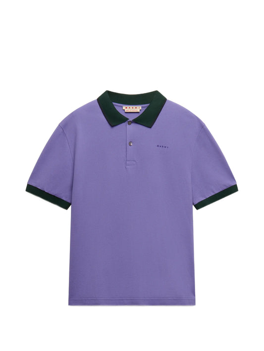 purple piqué polo shirt with contrast trims