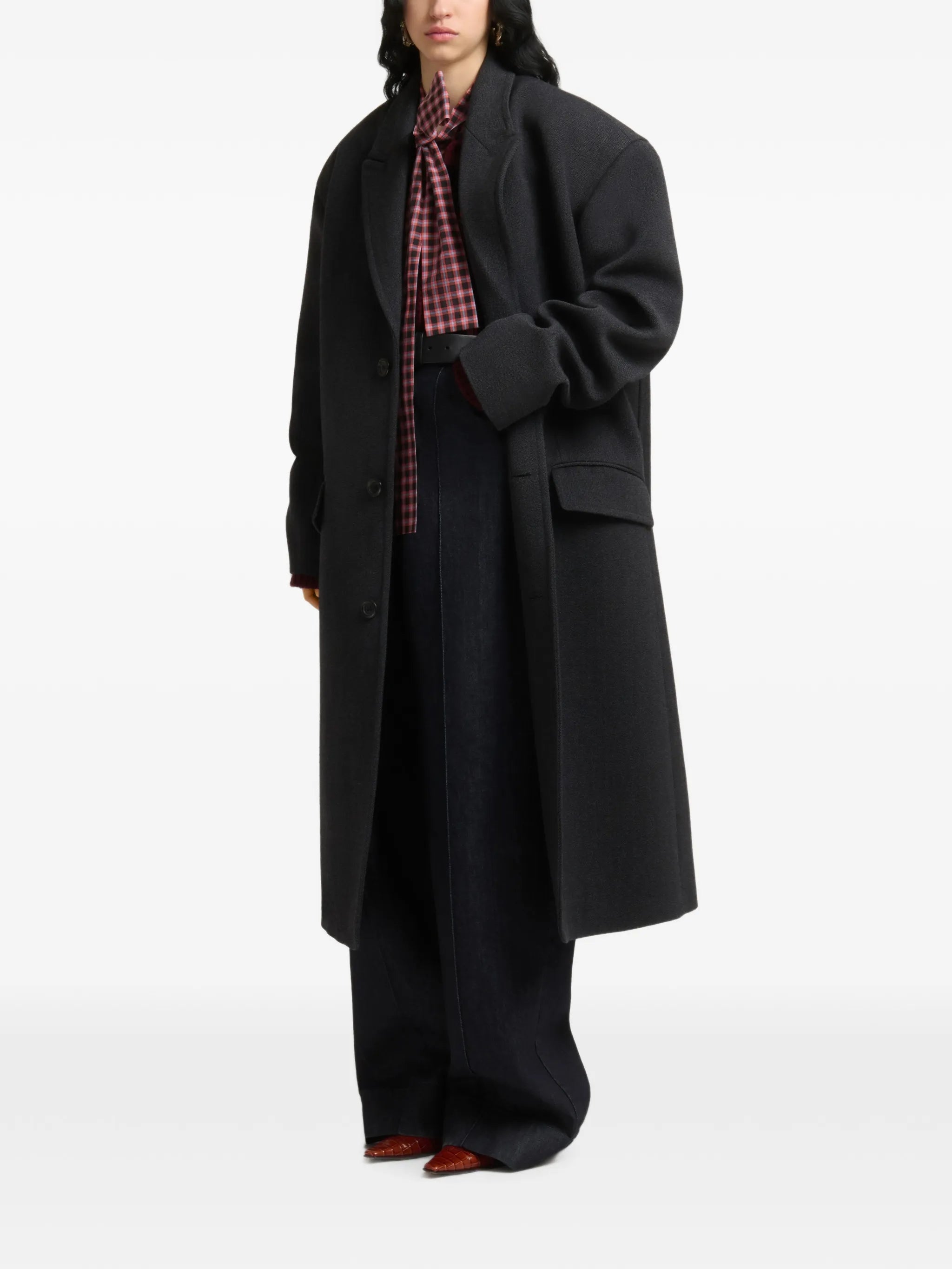 deep-grey tweed oversized coat