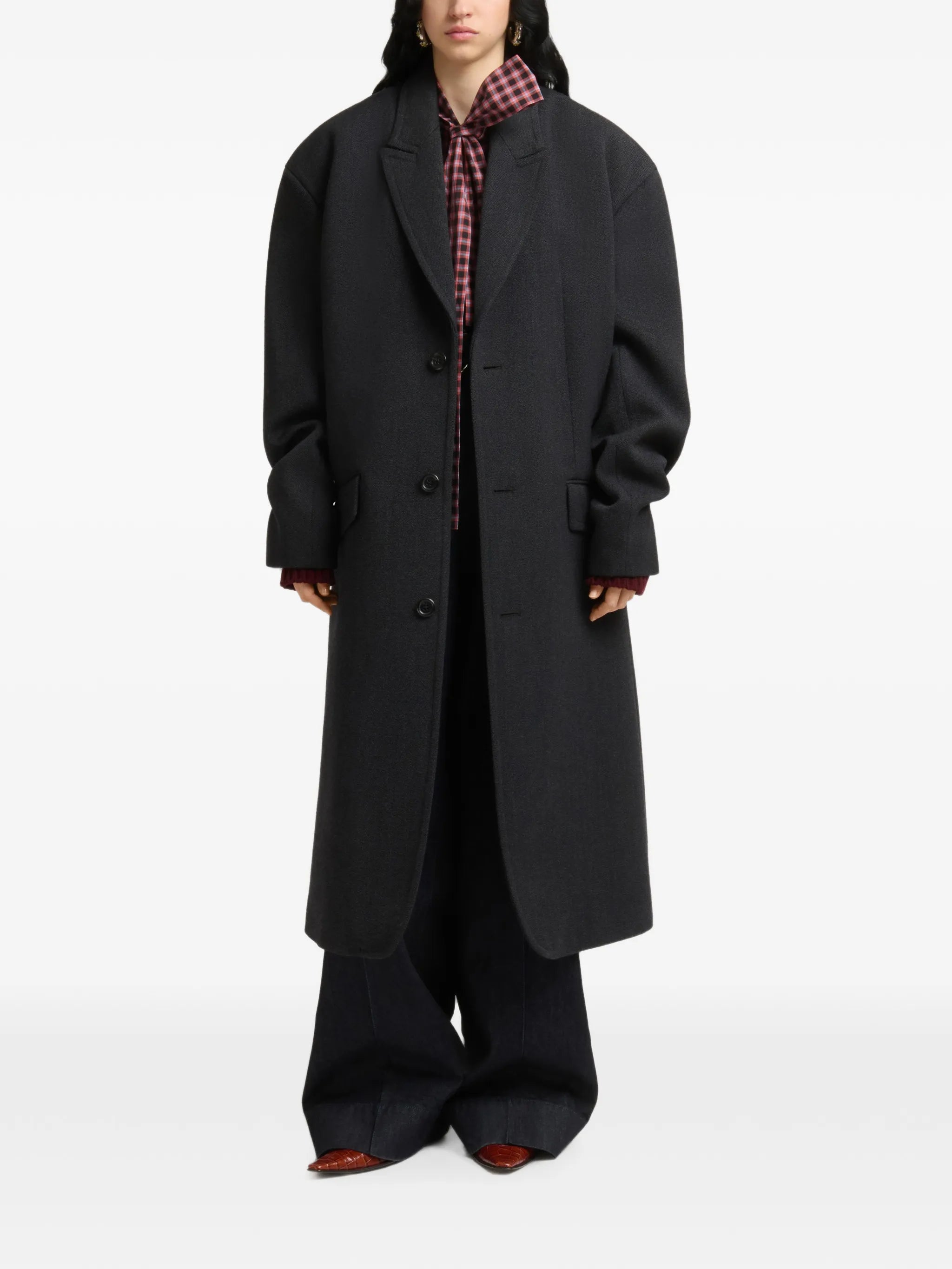 deep-grey tweed oversized coat