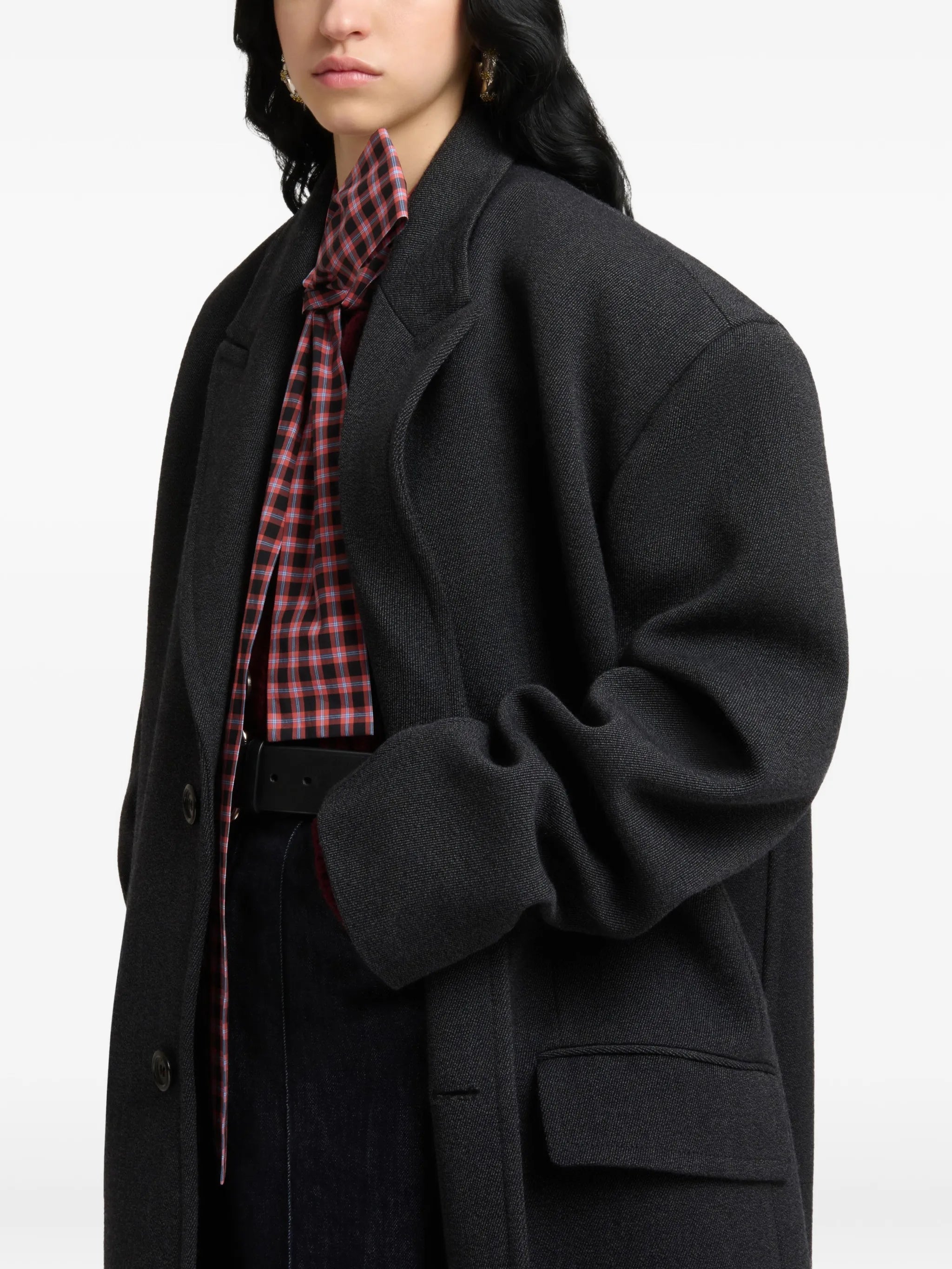 deep-grey tweed oversized coat