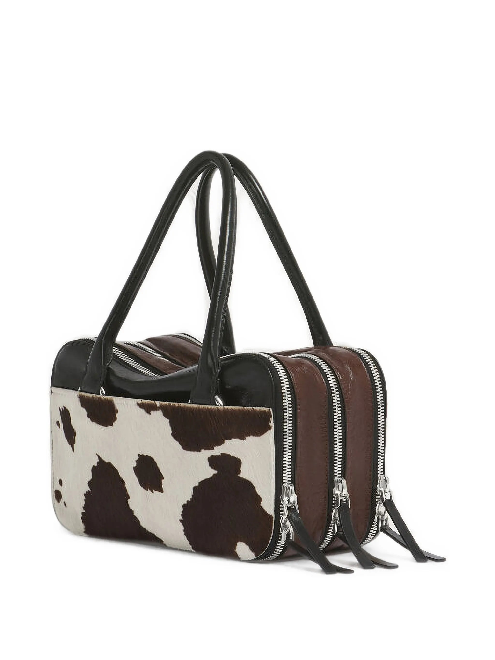 brown, black and cow-print leather small Boxyne bag