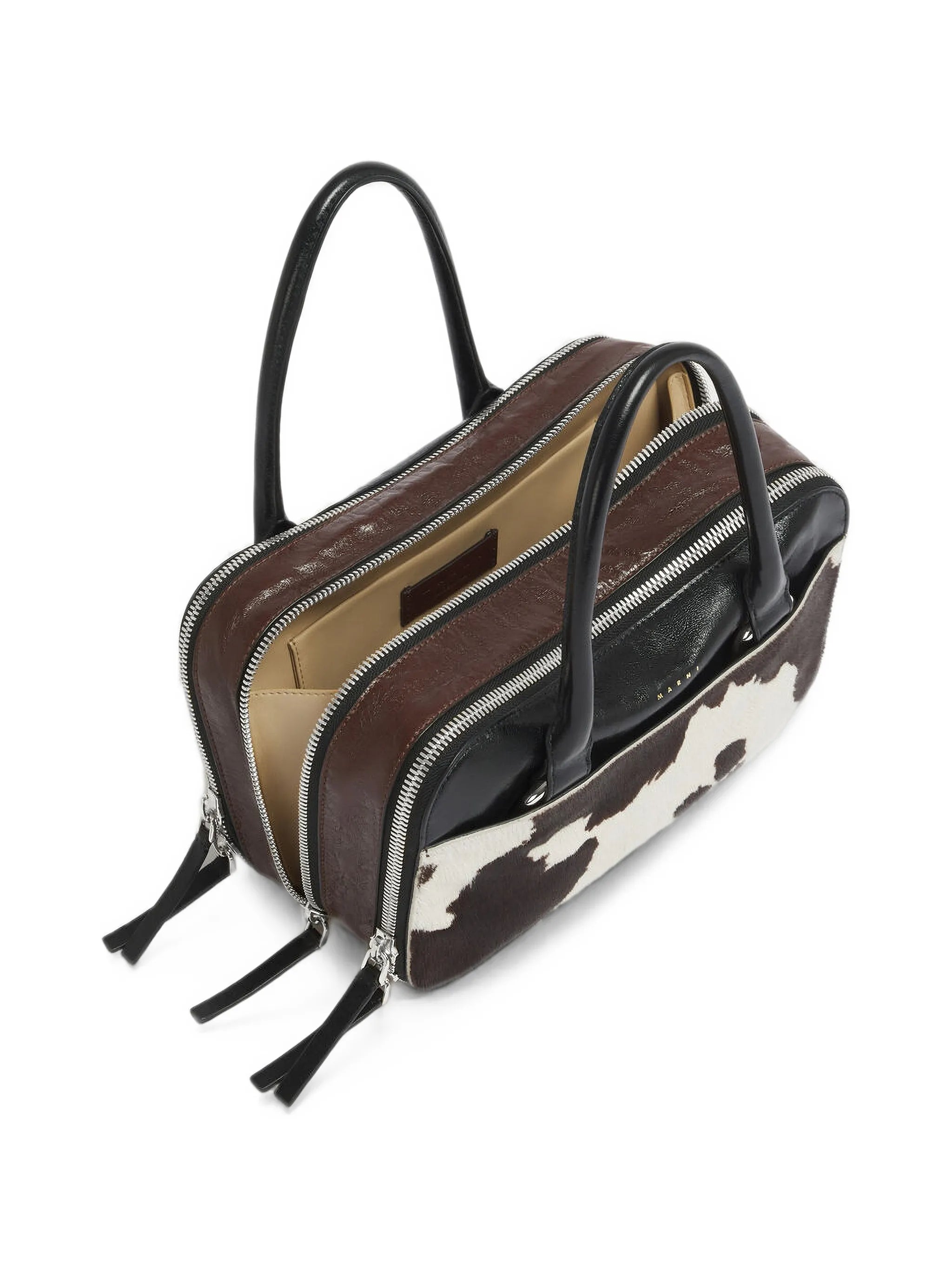 brown, black and cow-print leather small Boxyne bag
